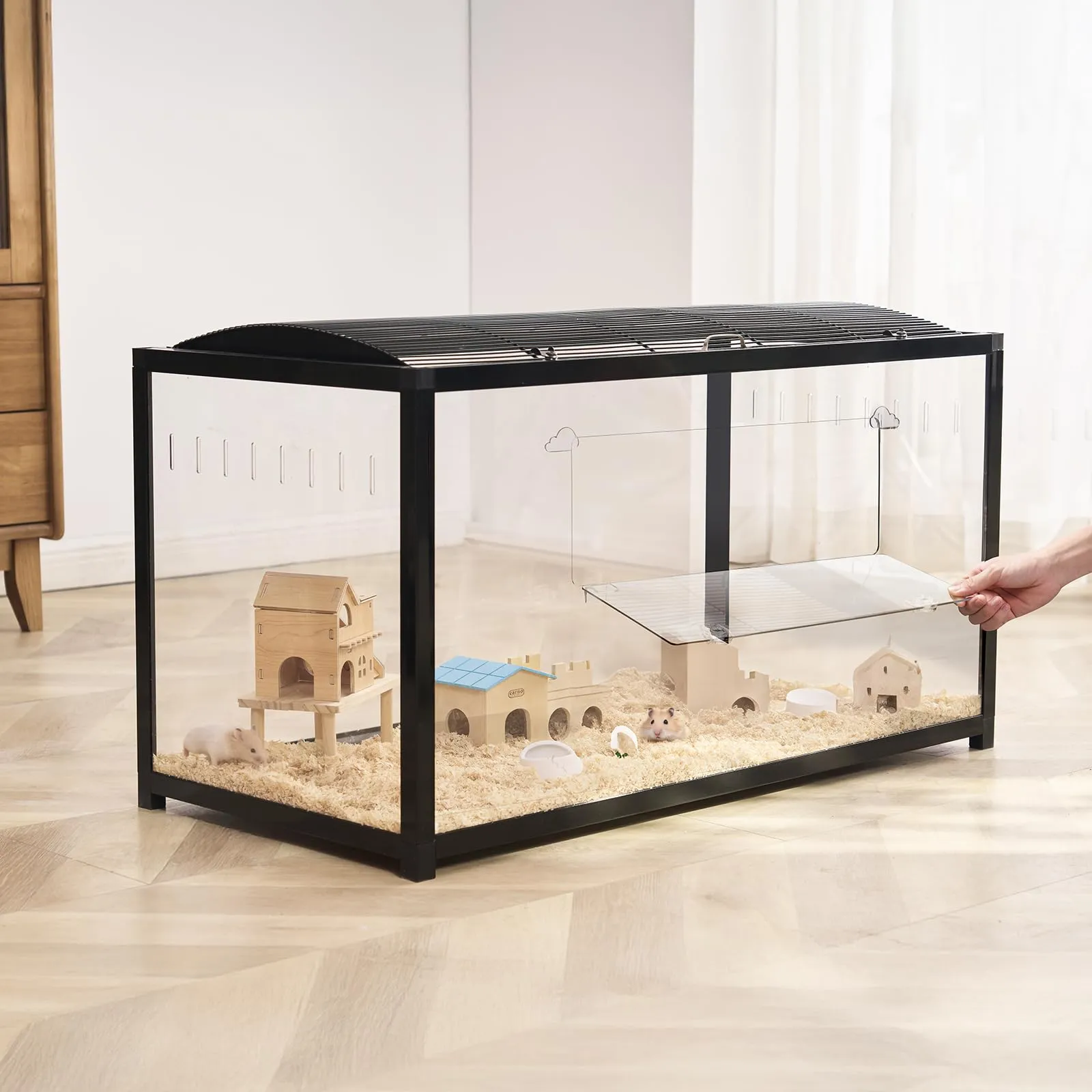 VEVOR Gabbia per Criceti, Habitat per Criceti Trasparenti Visione a 360°, Gabbia per Piccoli Animali Domestici 37,8 x 18,5 x 21,7 Pollici con Bottiglia d'Acqua, Scatola Habitat per Piccoli Animali - immagine 8