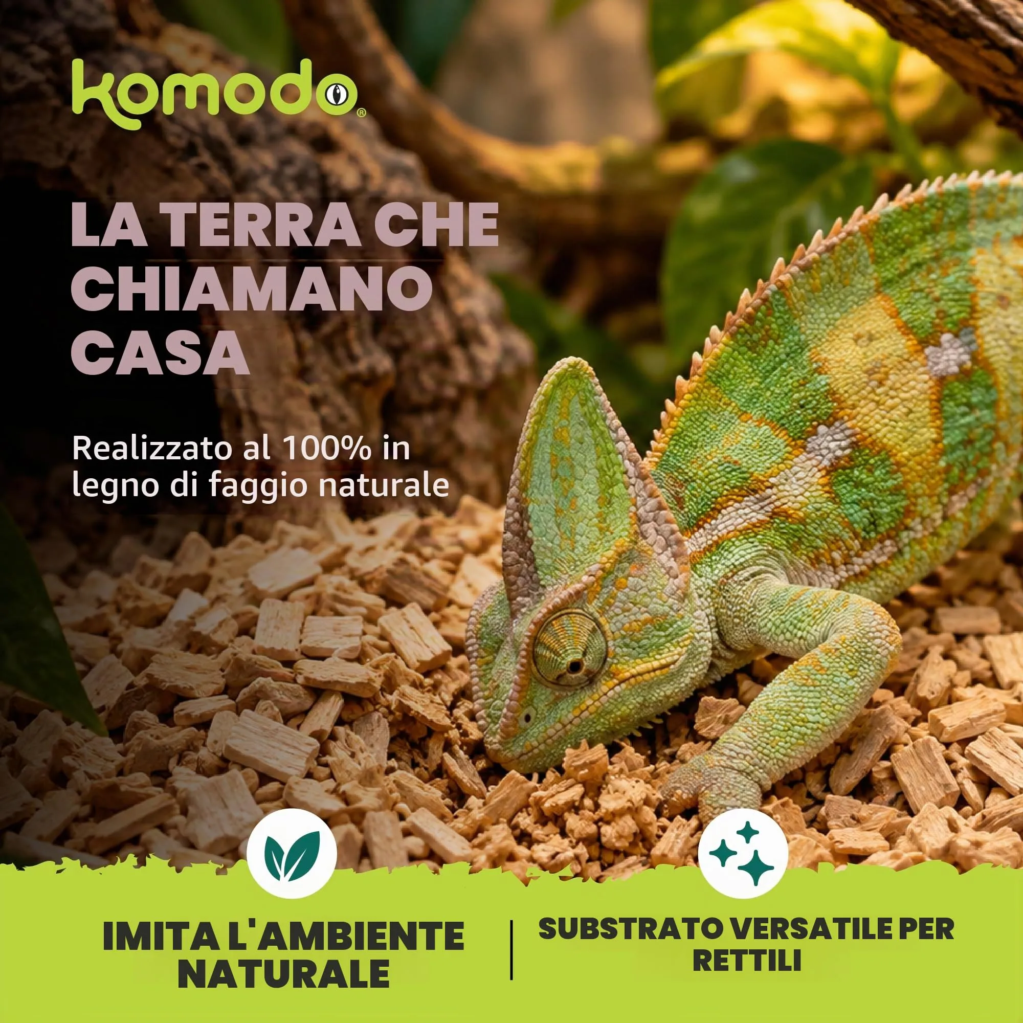 Komodo Substrato di faggio Grosso per Gabbia di rettili, Vivarium Habitat, Naturale, Non tossico, Durevole, a Lunga Durata, Controllo dell'umidità, 12 l - immagine 2