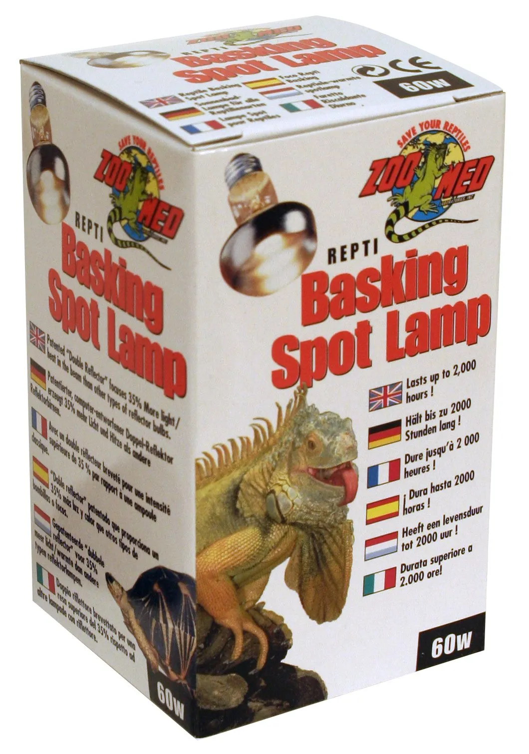 Zoo Med Repty Basking Spot Lamp - Lampada per terrari e rettilari diurna, 60 Watt, UVA, lampadina per rettili, tartarughe, rane e piante da terrario, con parabola interna - immagine 1