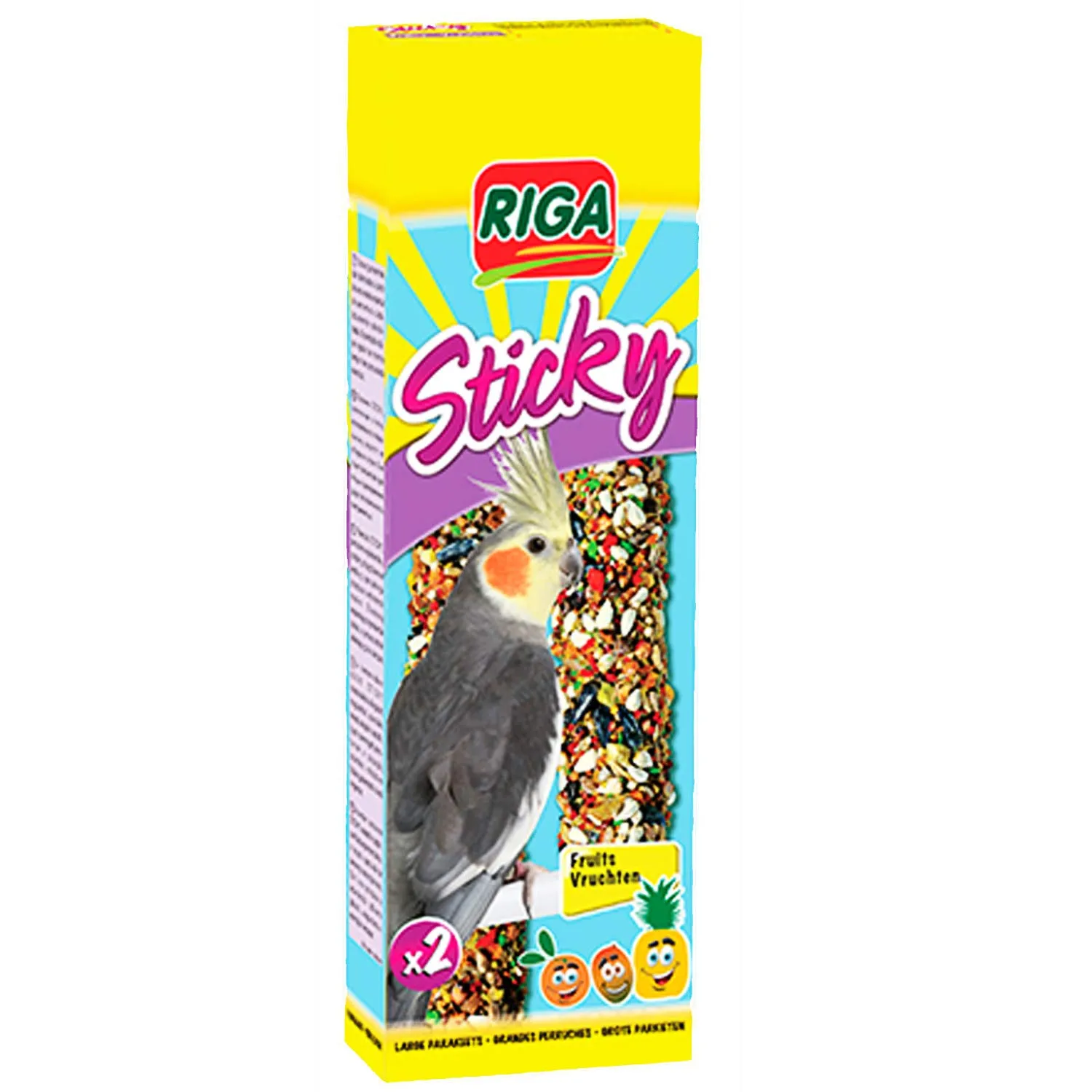 Riga - Sticky con Frutta per pappagalli Grandi - Bastoncini da Forno - Miscela di Cereali, Cereali e Frutta, tra Cui Mela e uvetta - Scatola di 2 Bastoncini Sticky, 140 g (Confezione da 1) - immagine 1