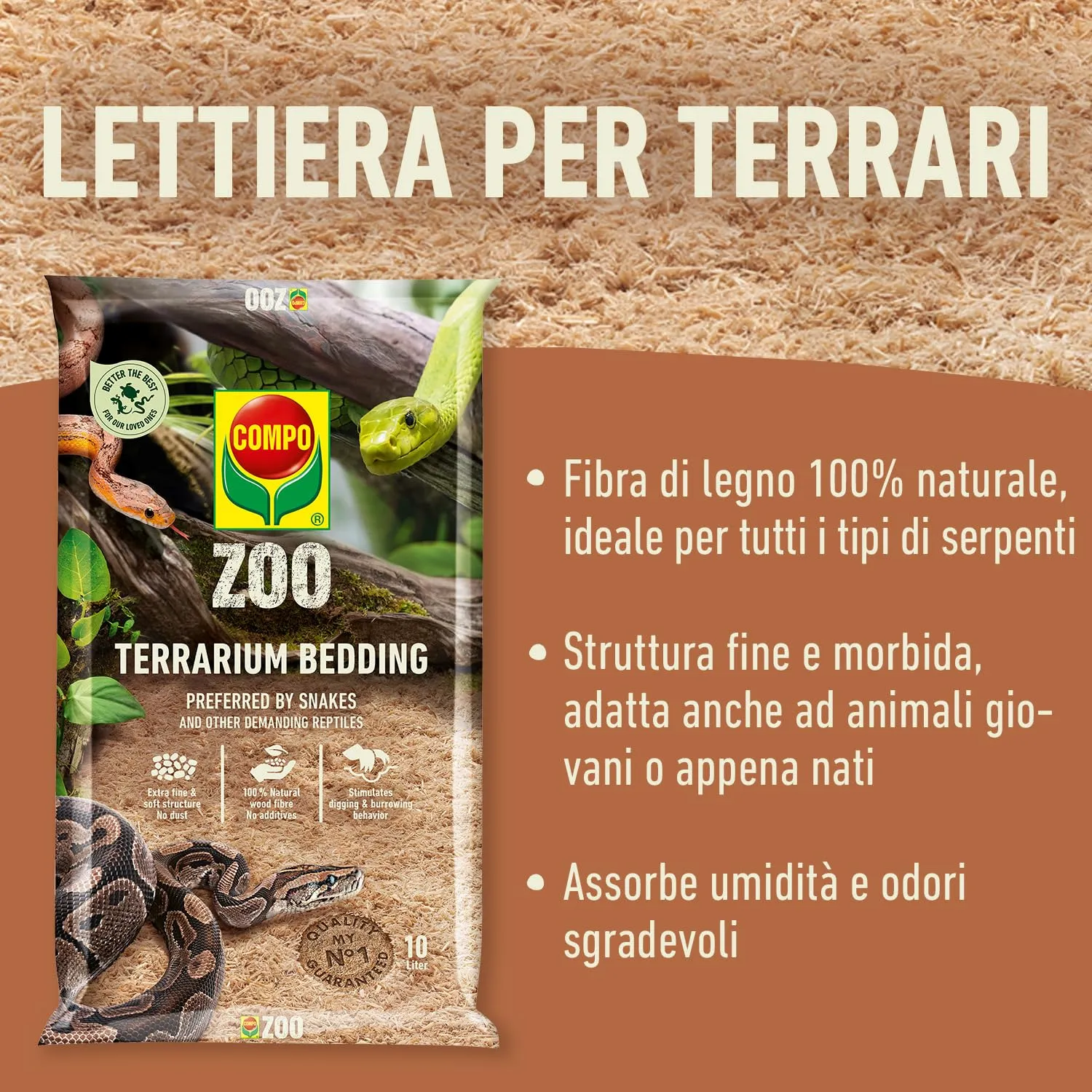 COMPO ZOO Lettiera Per Terrari di Serpenti, Con Fibra di Legno, 10L - immagine 3