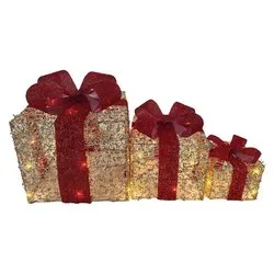Pacchi regalo luce fissa (3pz) 23 luci - LED Bianco caldo Oro e Rosso 90171 - immagine 1