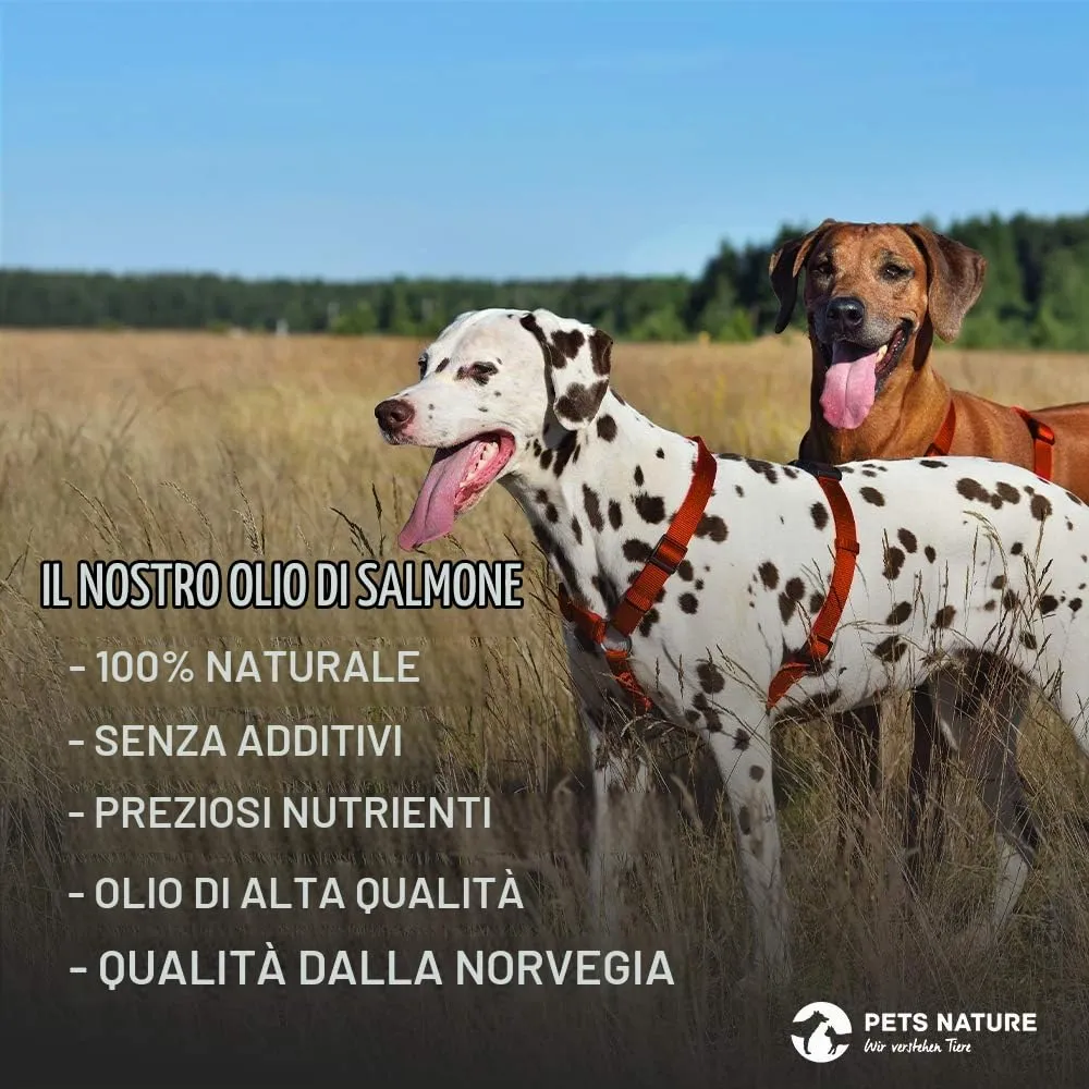 Pets Nature Olio di salmone per cani e gatti – 1 litro di olio di pesce puro premium con Omega 3 e 6 per cane, gatto e cavallo, 1000 ml - immagine 4