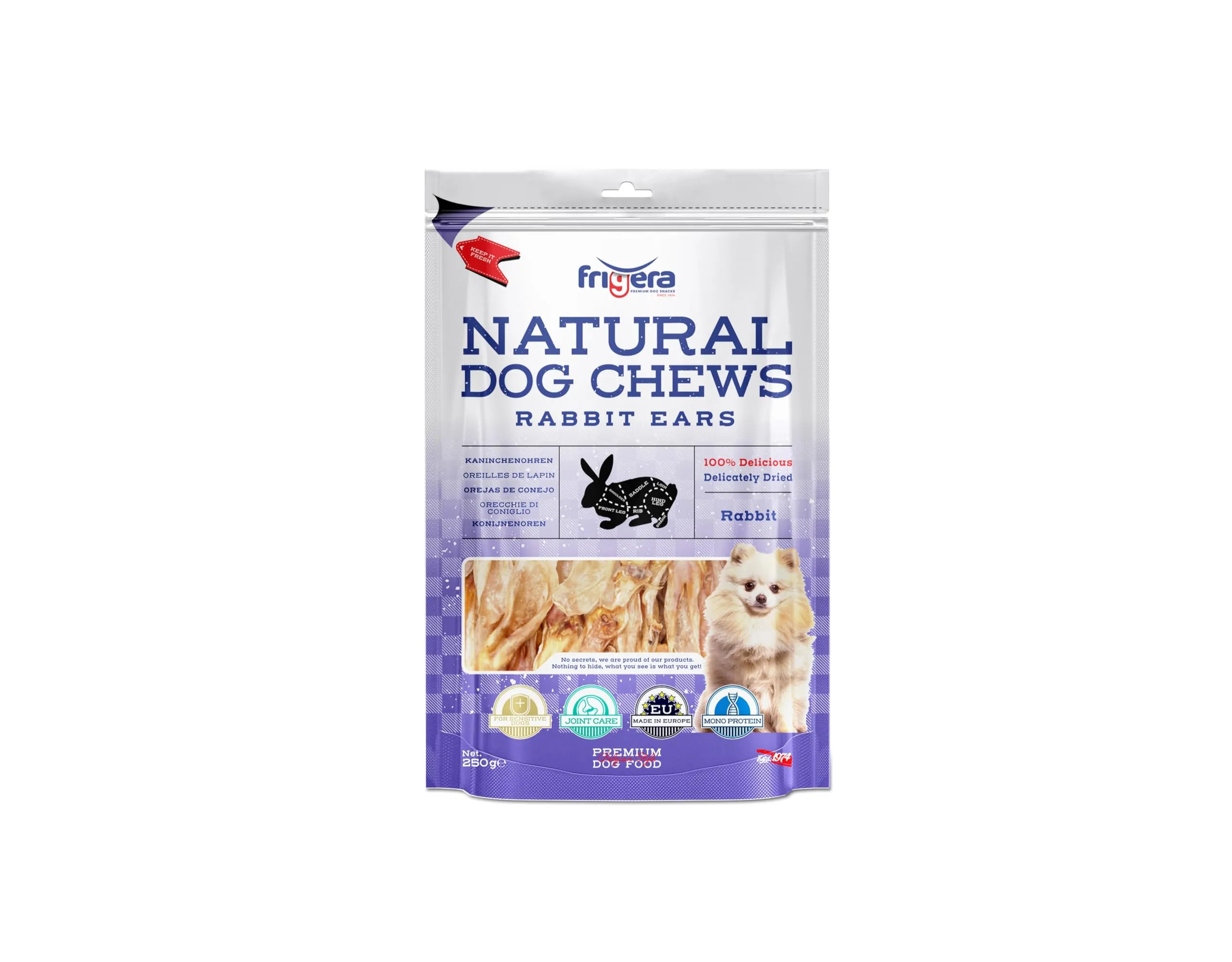 Frigera Orecchie di coniglio, 250 g, naturali ricchi di proteine, per cani, senza glutine e cereali, inodore, supporta una sana digestione. - immagine 2