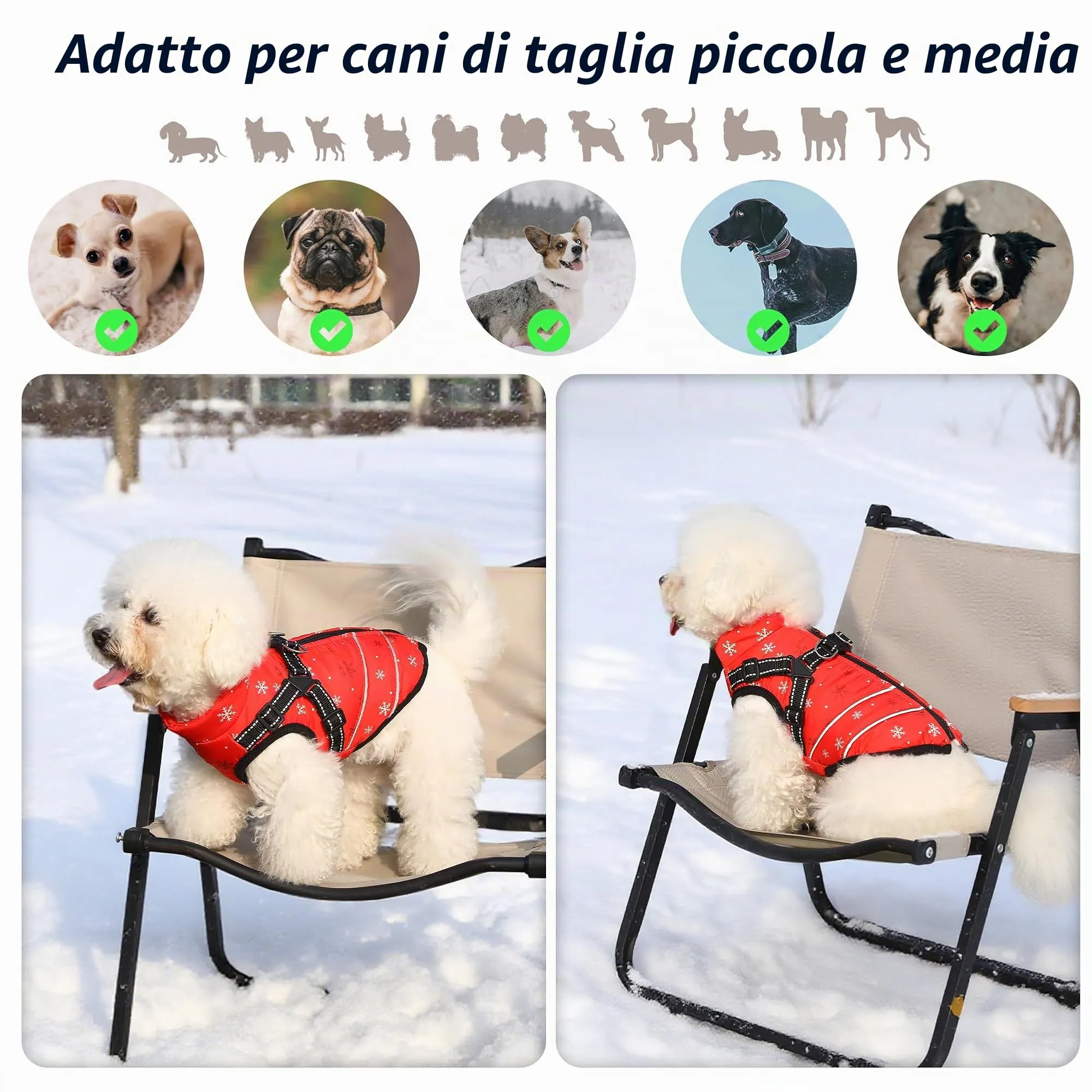 Mitili Cappotto Cane Invernale, Cappotto Impermeabile, Schneeflocke M - immagine 7
