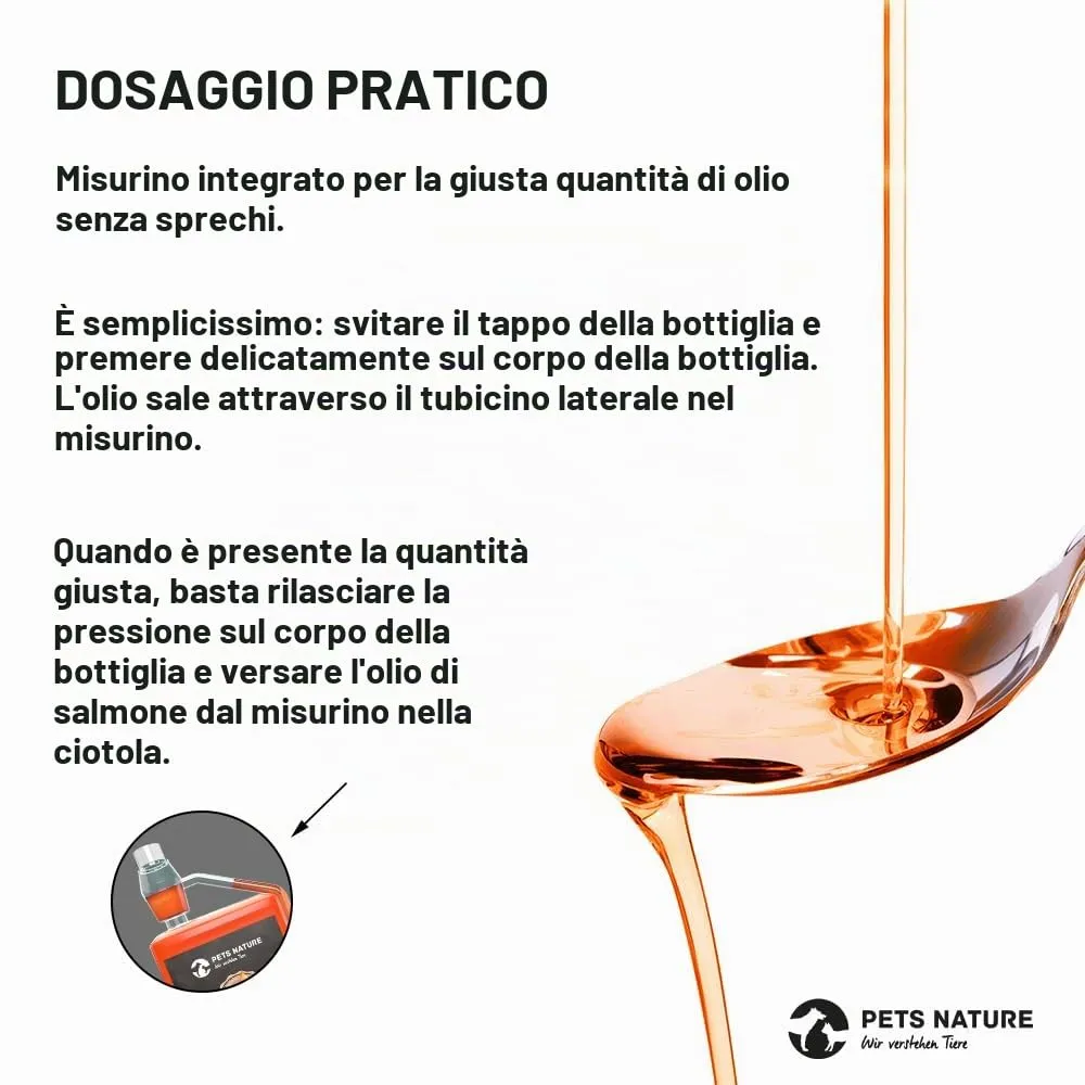 Pets Nature Olio di salmone per cani e gatti puro olio di pesce premium con Omega 3 e 6 per cane, gatto e cavallo, 500 ml - immagine 6