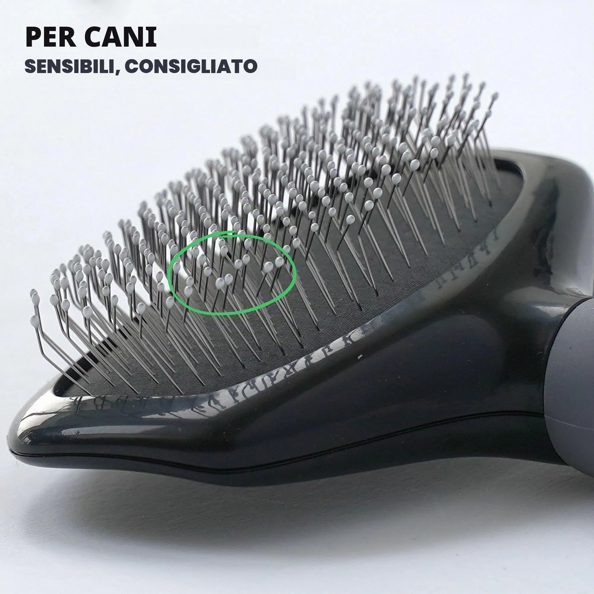 Spazzola morbida Moki Bär, per cani, barboncini, con gommini di protezione, per animali particolarmente sensibili, ideale per cani non pelosi, piccola - immagine 5