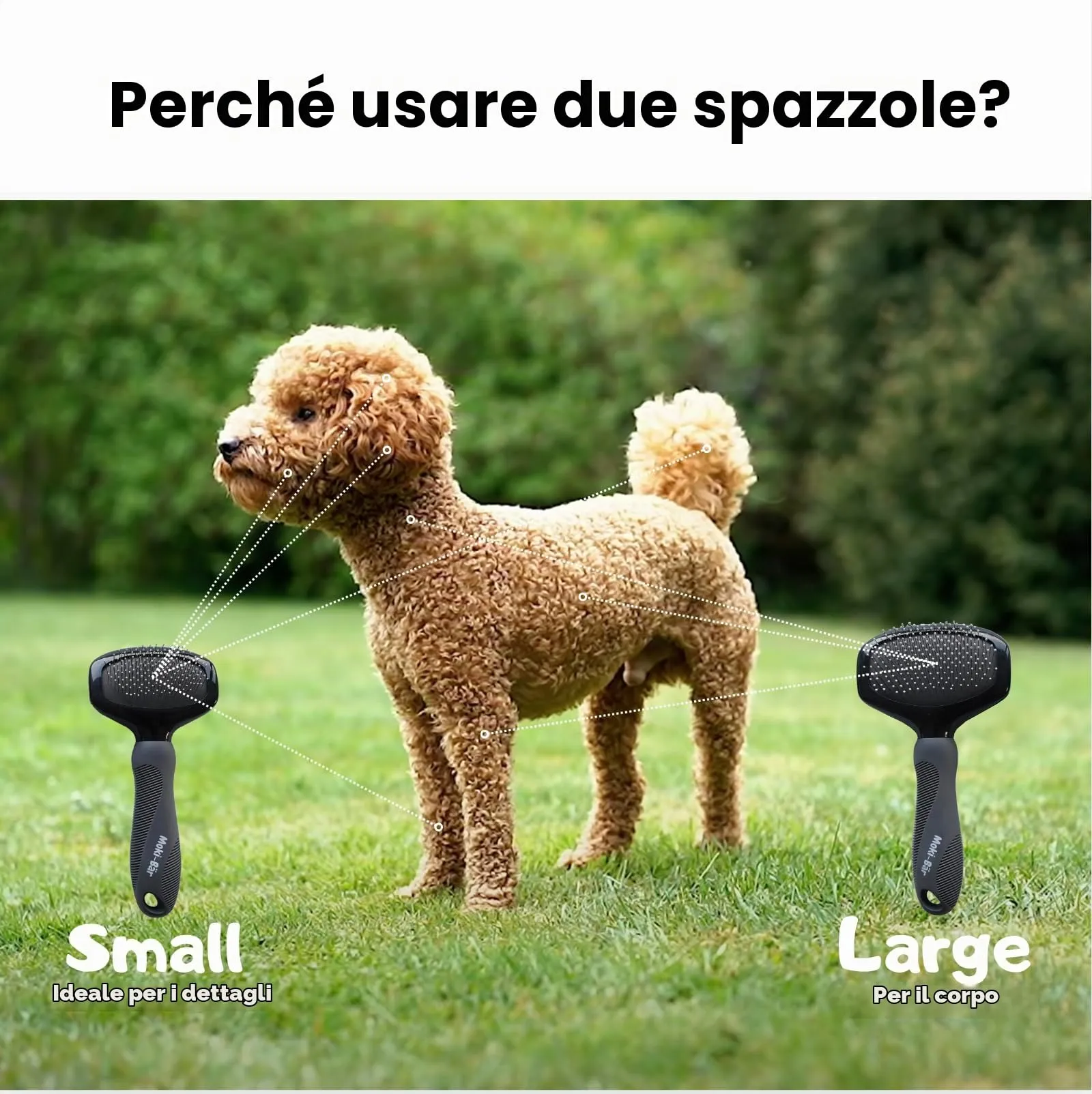 Spazzola morbida Moki Bär, per cani, barboncini, con gommini di protezione, per animali particolarmente sensibili, ideale per cani non pelosi, piccola - immagine 8