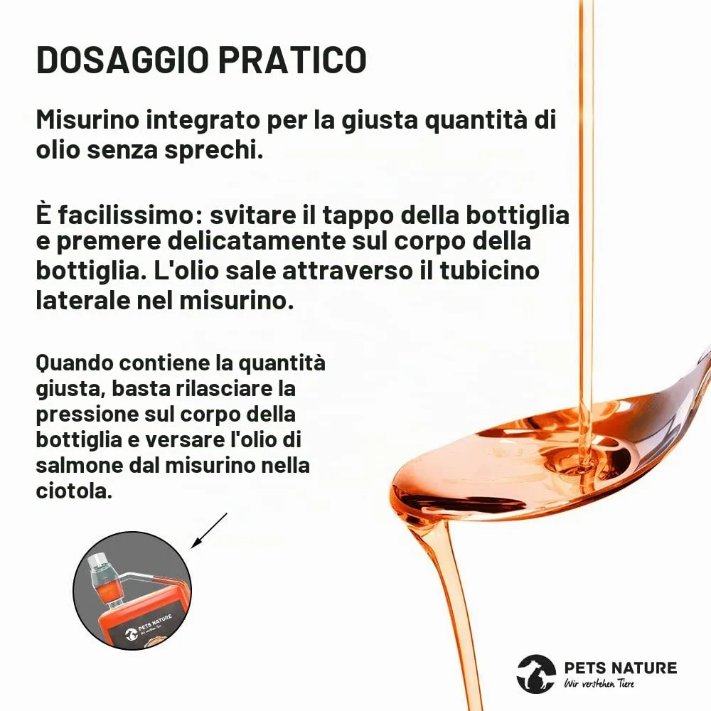 Pets Nature Olio di salmone per cani e gatti - 250 ml di puro olio di pesce premium con Omega 3 e 6 per il tuo cane, gatto e cavallo - immagine 6