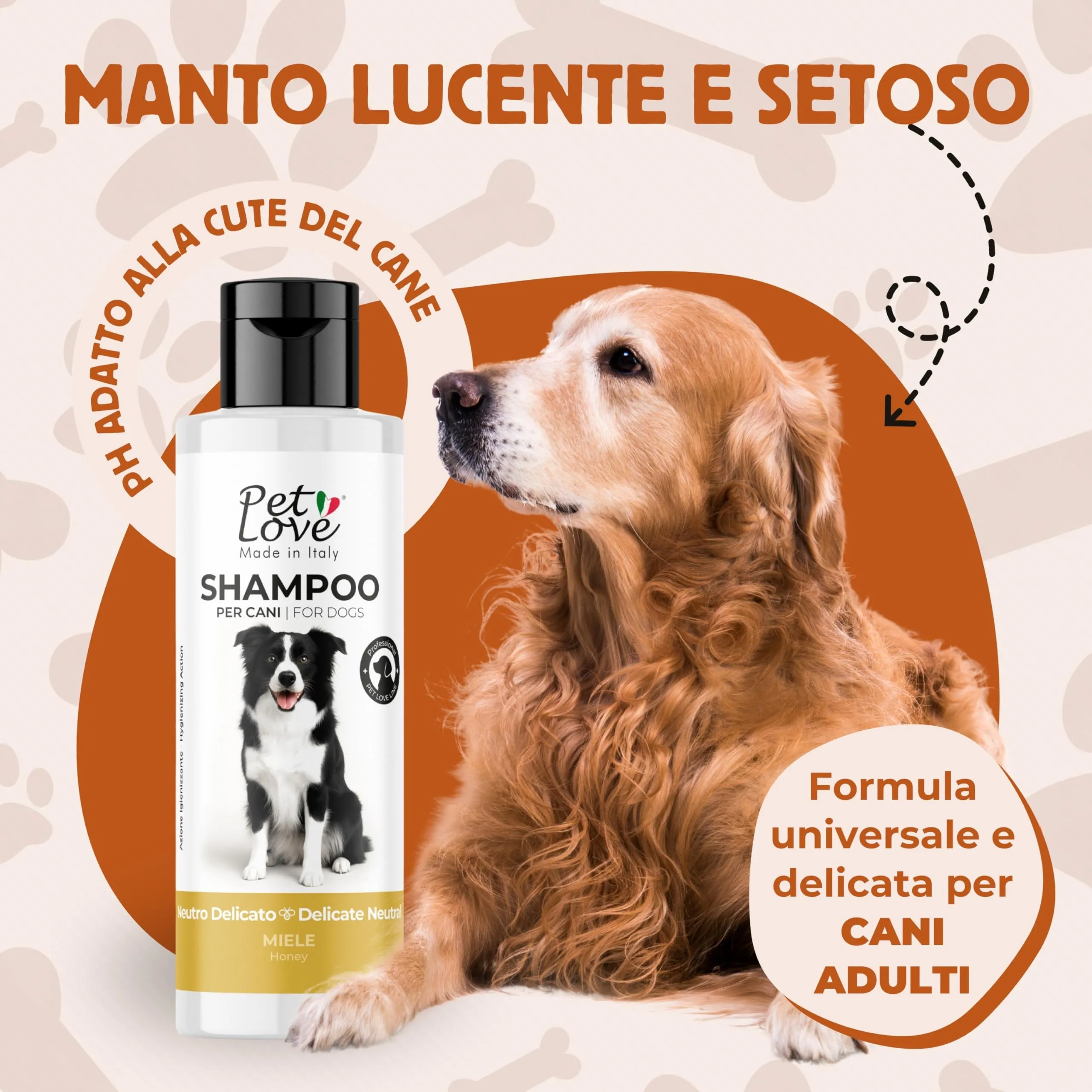 Pet Love Shampoo per Cani Neutro e Delicato per Lavaggi Frequenti - Azione Detergente e Igienizzante per un Pelo Morbido e Luminoso, Adatto a Pelli Sensibili - Profumo di Miele, 250 ml - immagine 2