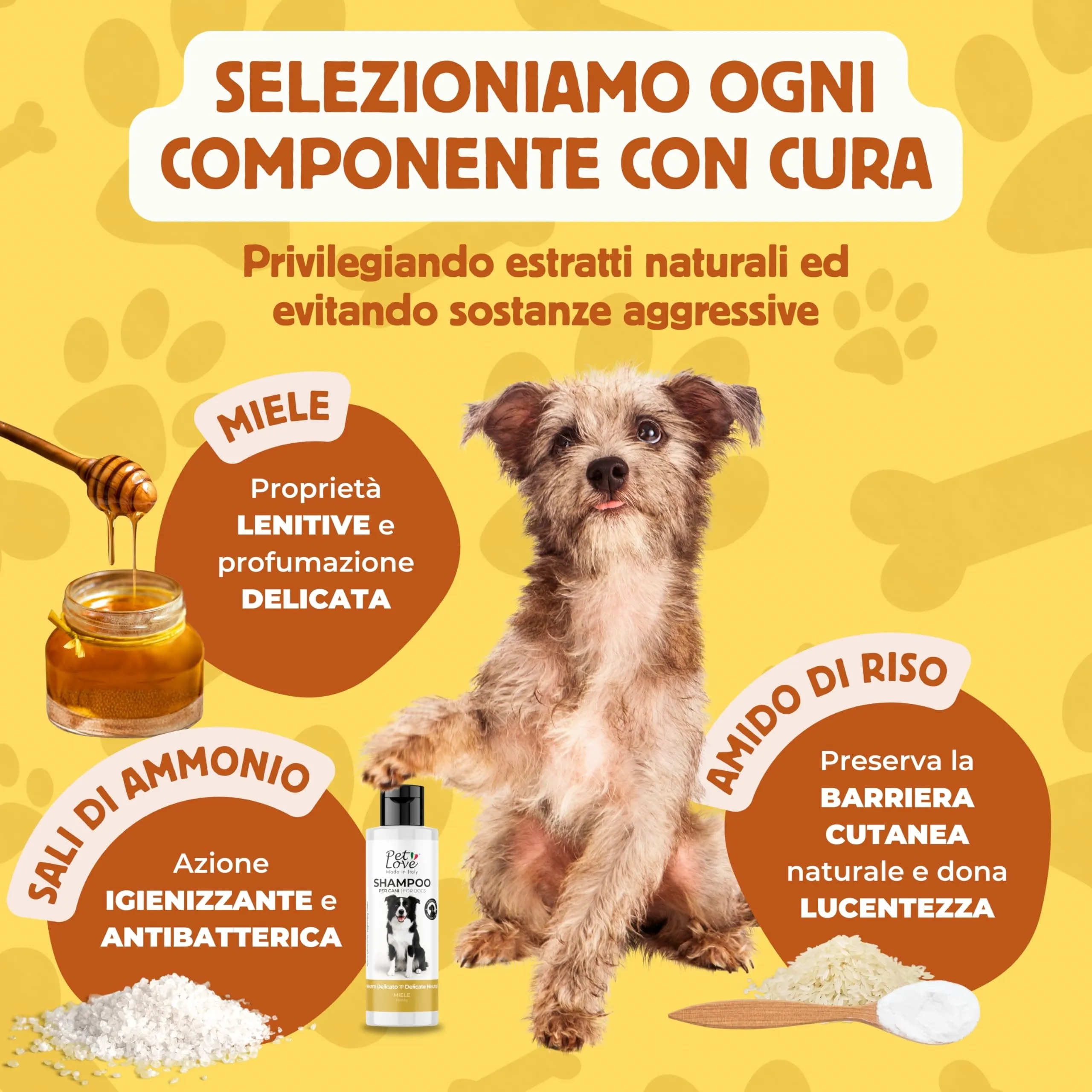 Pet Love Shampoo per Cani Neutro e Delicato per Lavaggi Frequenti - Azione Detergente e Igienizzante per un Pelo Morbido e Luminoso, Adatto a Pelli Sensibili - Profumo di Miele, 250 ml - immagine 3