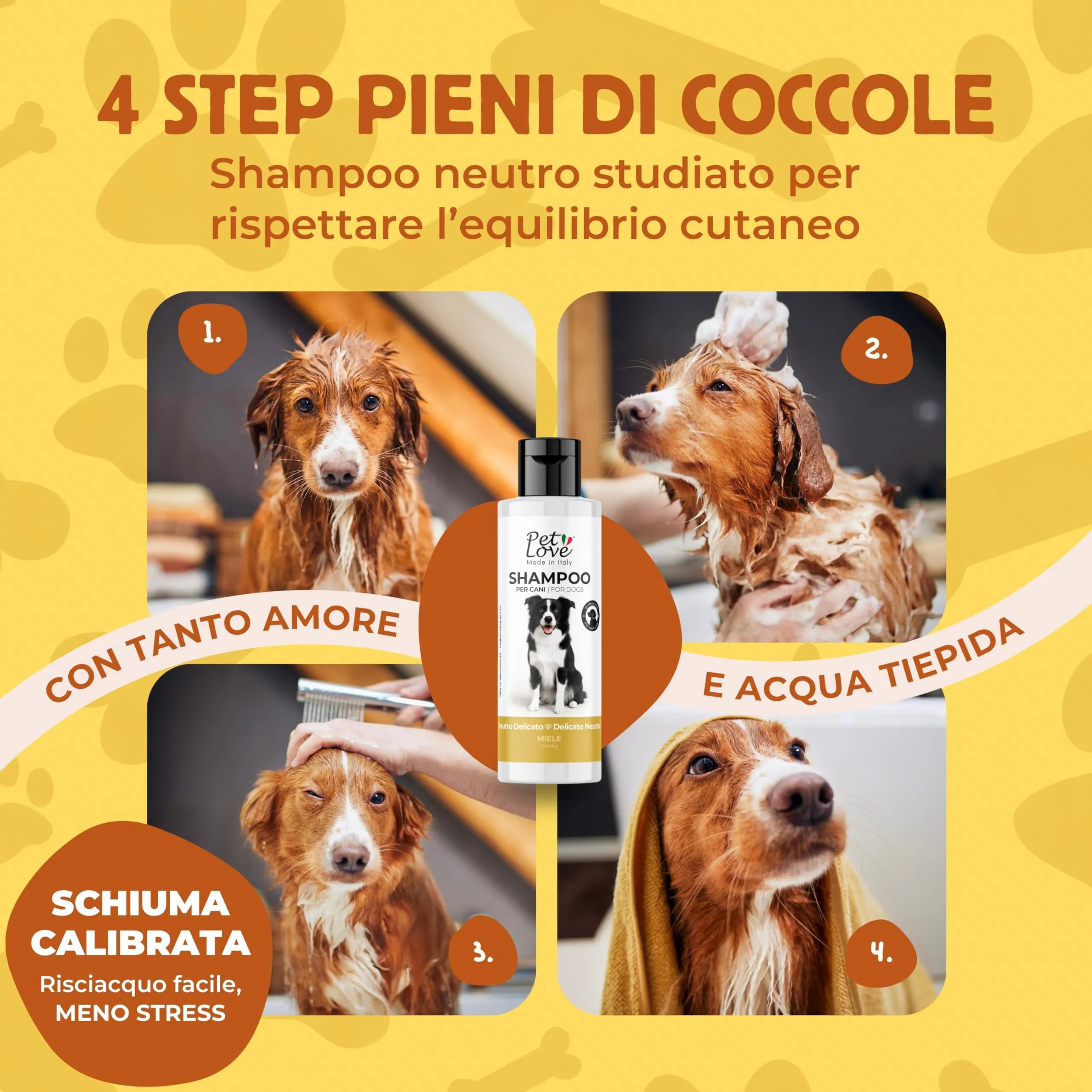 Pet Love Shampoo per Cani Neutro e Delicato per Lavaggi Frequenti - Azione Detergente e Igienizzante per un Pelo Morbido e Luminoso, Adatto a Pelli Sensibili - Profumo di Miele, 250 ml - immagine 5