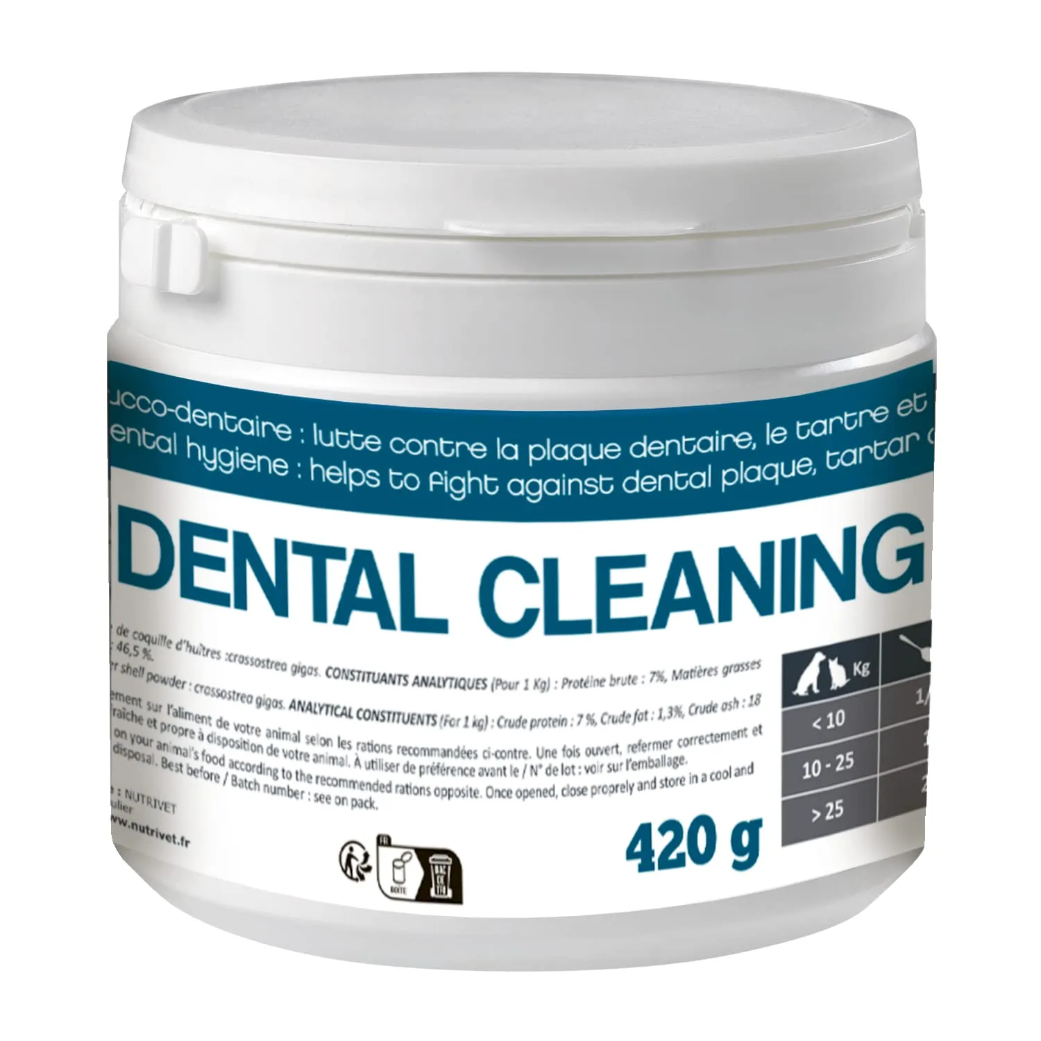 NUTRIVET - Alimenti complementari - Dental Cleaning - Cani & Gatti - Igiene Dentale e Orale - Vasetto 420 g - immagine 1