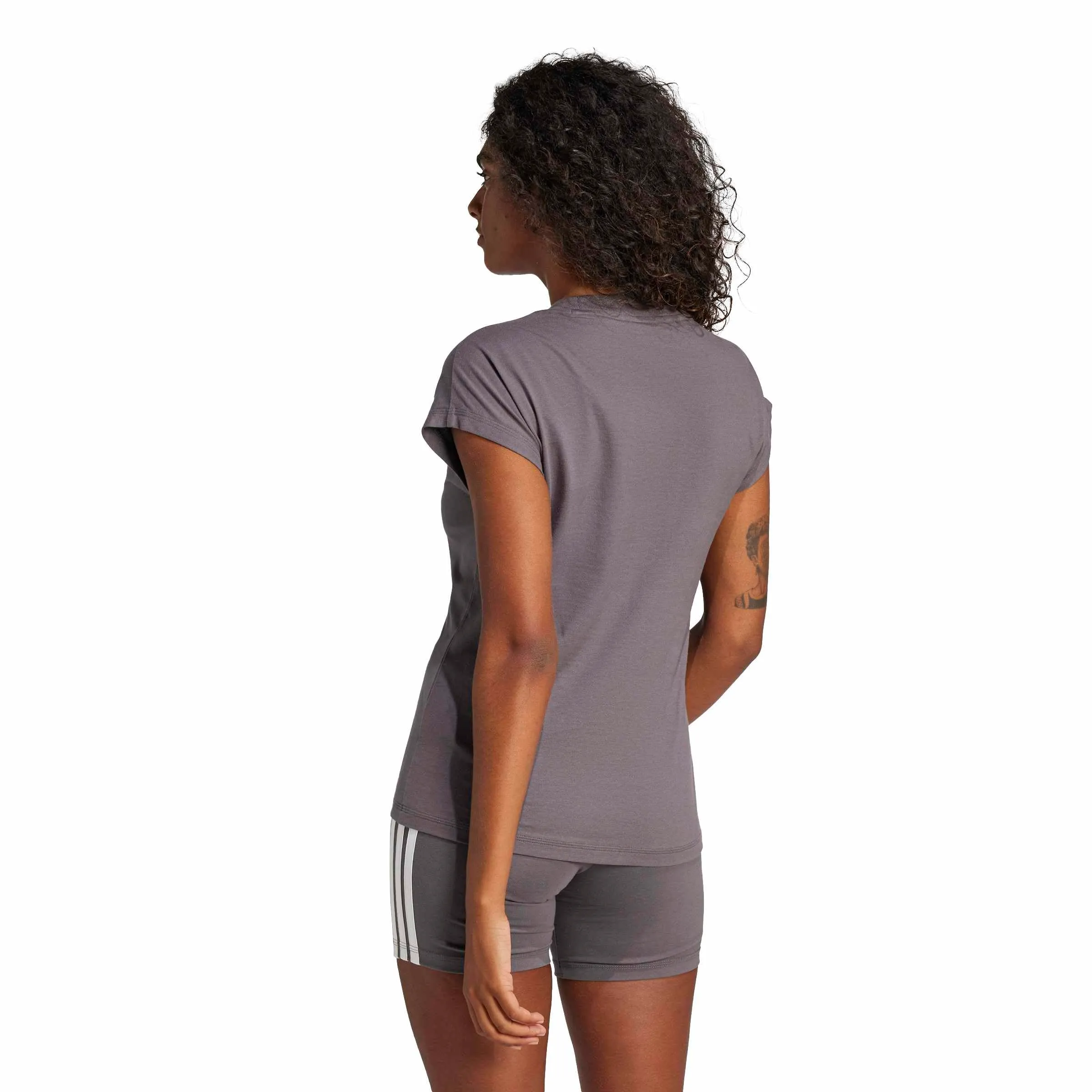 adidas Donna Essentials Linear Cotton Shirt, Grey Strata/White, L - immagine 2
