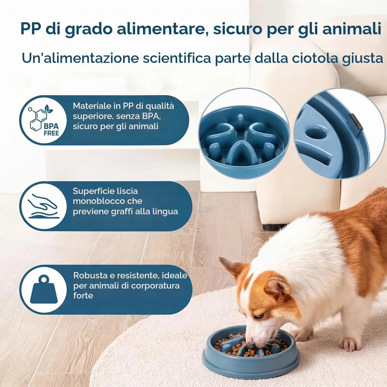Romon Ciotola Anti Ingozzamento, Blu Ciotola Anti Ingozzamento Gatto, Ciotola Per Cani Anti Ingozzamento con labirinto design divertente - per una digestione sana (21x4,5cm) - immagine 2