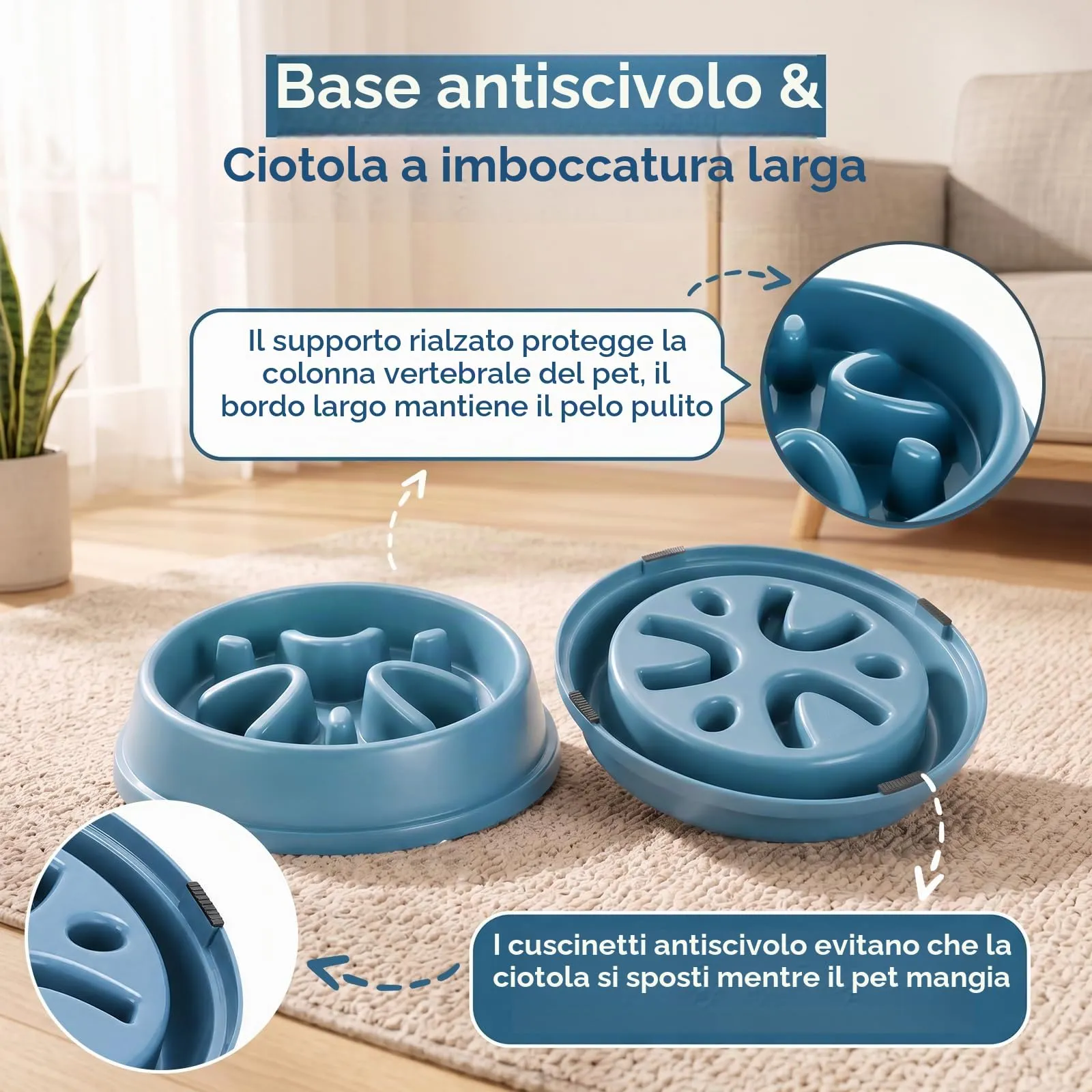 Romon Ciotola Anti Ingozzamento, Blu Ciotola Anti Ingozzamento Gatto, Ciotola Per Cani Anti Ingozzamento con labirinto design divertente - per una digestione sana (21x4,5cm) - immagine 3