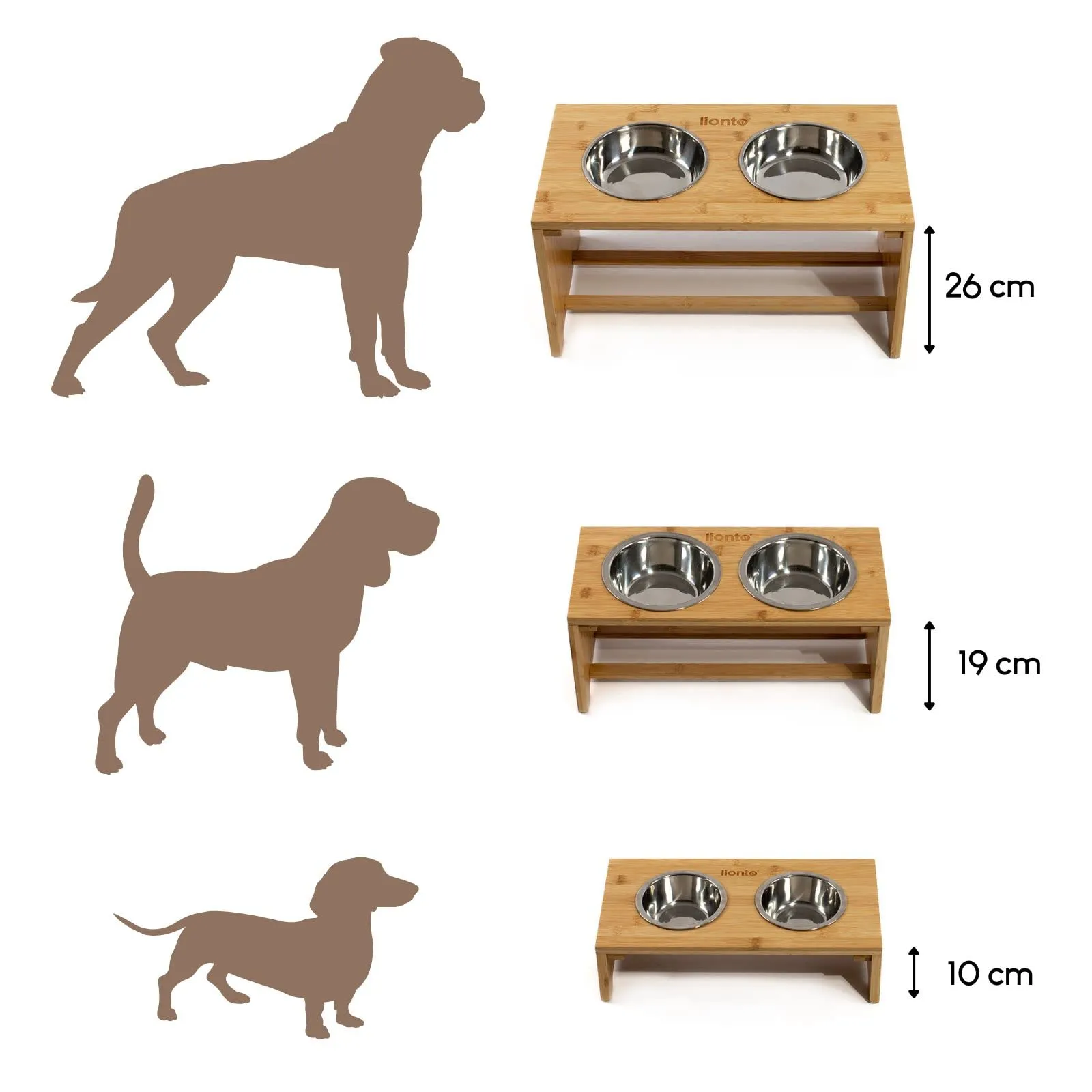 lionto Ciotola Rialzata per Cani in Bambù, 2 Ciotole da 550 ml, 44x20x19 cm - immagine 5