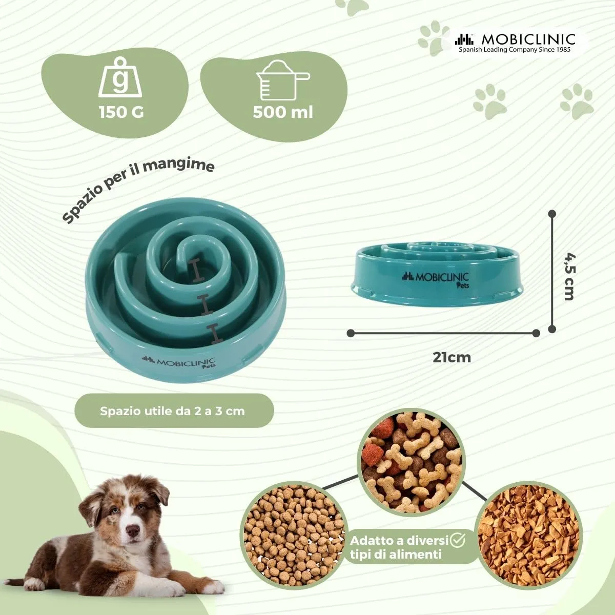 Mobiclinic®, Ciotola anti ingozzamento, per Cani, Antiscivolo, Forma a Spirale, 21 x 4,5 cm, Benessere Digestivo, 500 ml, Facile da Pulire, Resistente e Durevole, Gatti, Animali Domestici - immagine 2