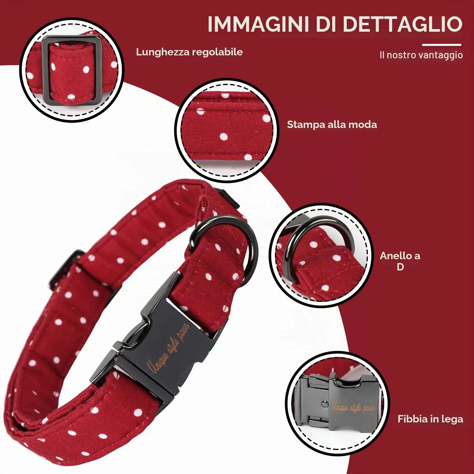 Unique style paws Collare per cani, collari per cani per cani di taglia piccola, media e grande, collare per cani con papillon regolabile XS-XL - immagine 3