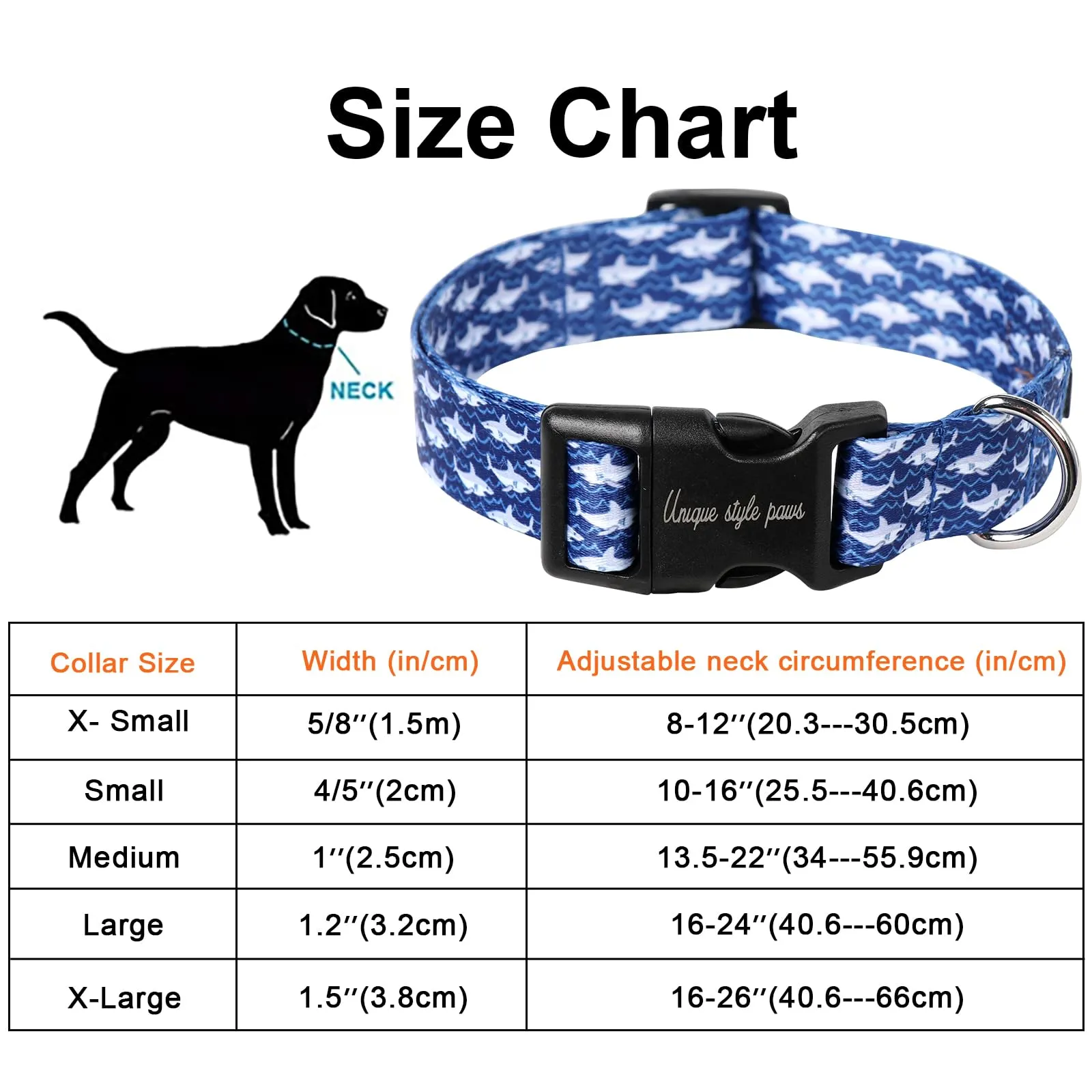 Collare per cani Unique style paws in blu per cani di taglia piccola, media e grande, con fibbia, catena, papillon, collare per cani, guinzaglio e pettorina. Accessori per cani. Regali per cani XS - immagine 4