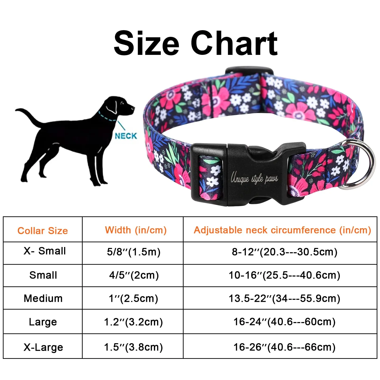 Collare per cani con fiore rosa di Unique Style Paws, imbracature, collari e guinzagli per cani, collare largo con farfalla, catena per cani, collare per cani, guinzaglio, regali per cani di taglia - immagine 4