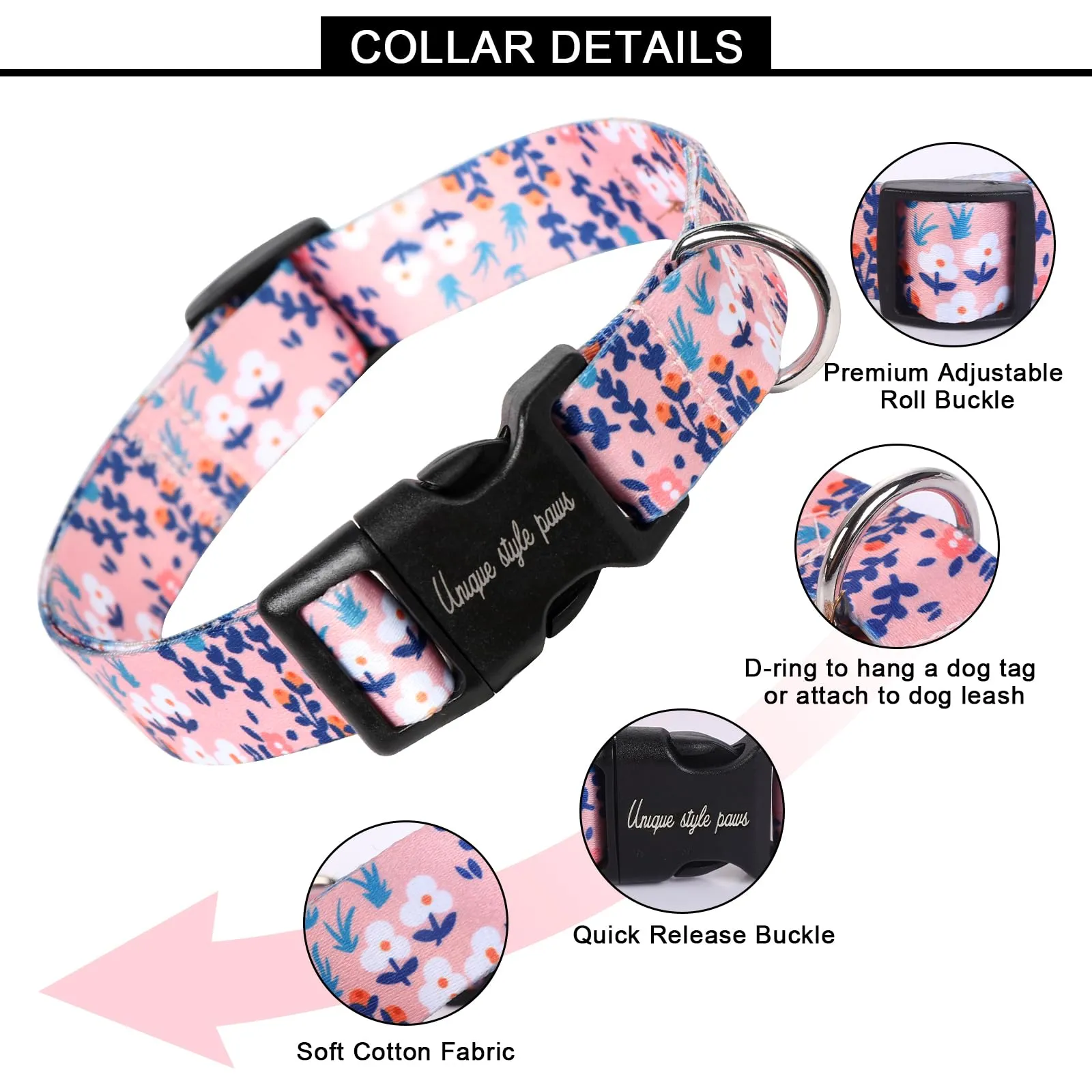 Unique Style Paws Collare e guinzaglio per cane, stile foglie blu, grande fiocco farfalla, regalo per cani piccoli, medi e grandi, taglia M - immagine 2