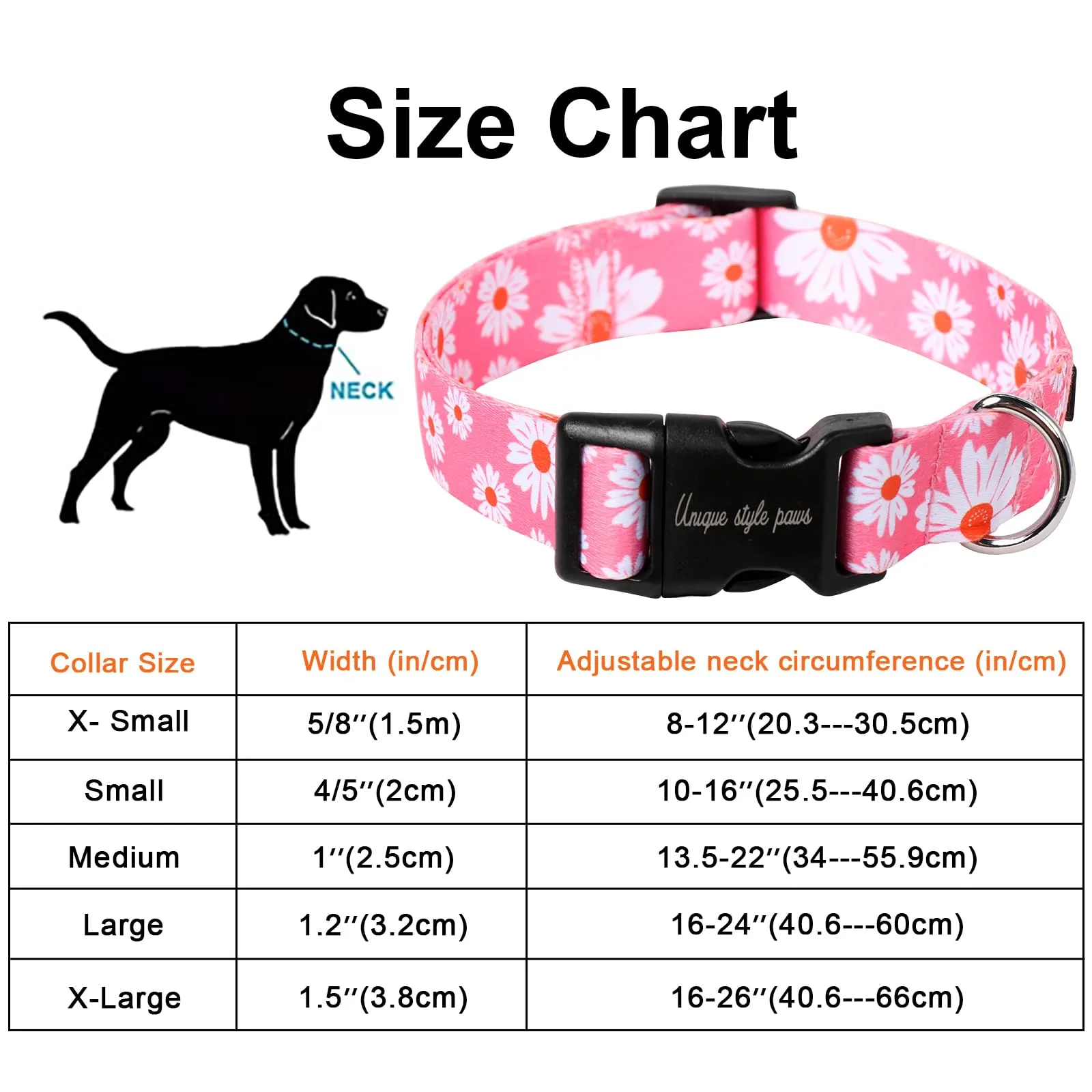 Unique style paws Collare per Cani Rosa Margherita Pettorina Collari e Guinzagli per Collare Cane Largo Papillon Catena Cane Dog Collar Collare a Strangolo Regali per Cani Piccoli Medi Grandi XS - immagine 4