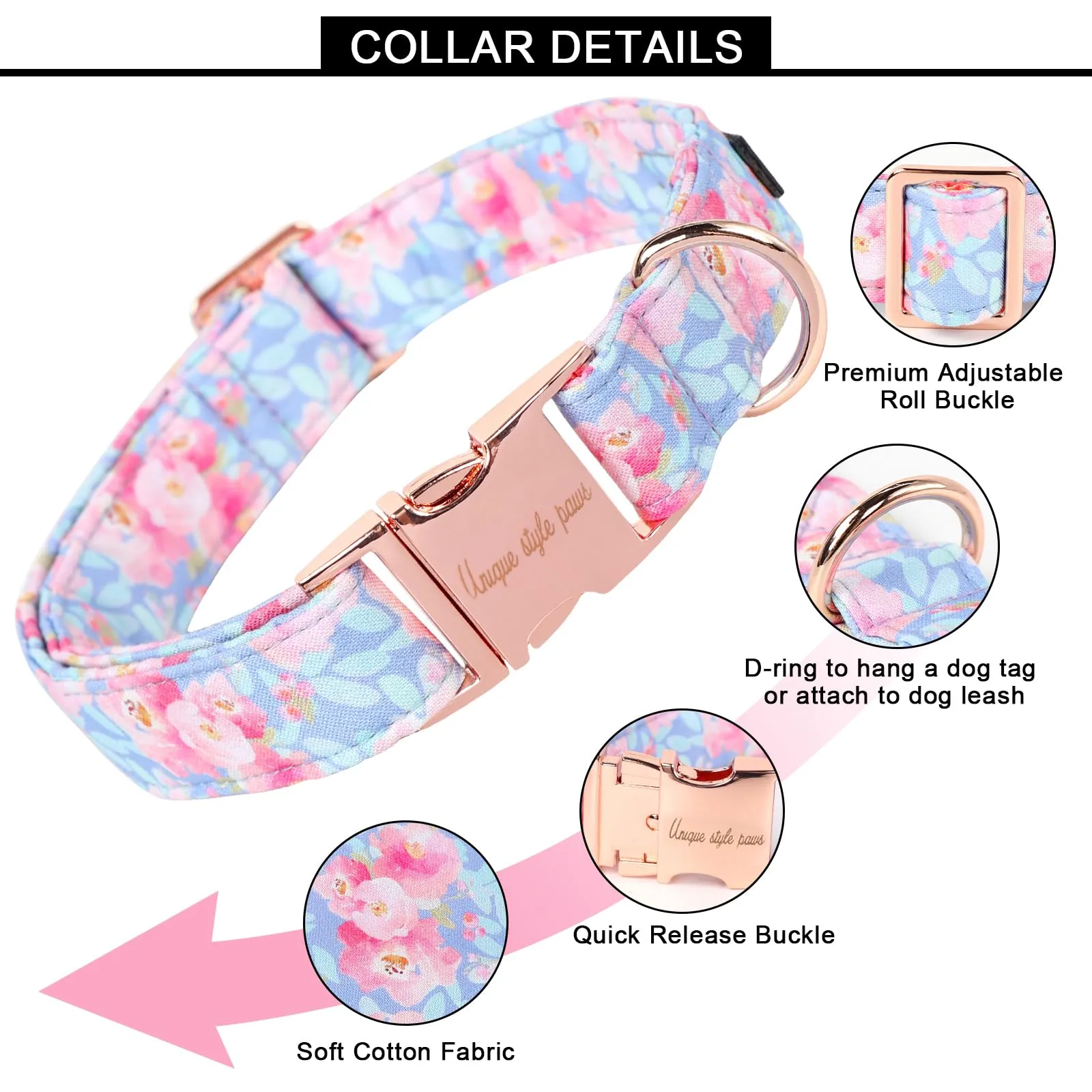 Unique style paws Collare estivo per cani blu imbracatura collari e guinzagli per collare rosa fiore cane catena larga collare per cani collare a strozzo regali per cani di piccola taglia medi grandi - immagine 2