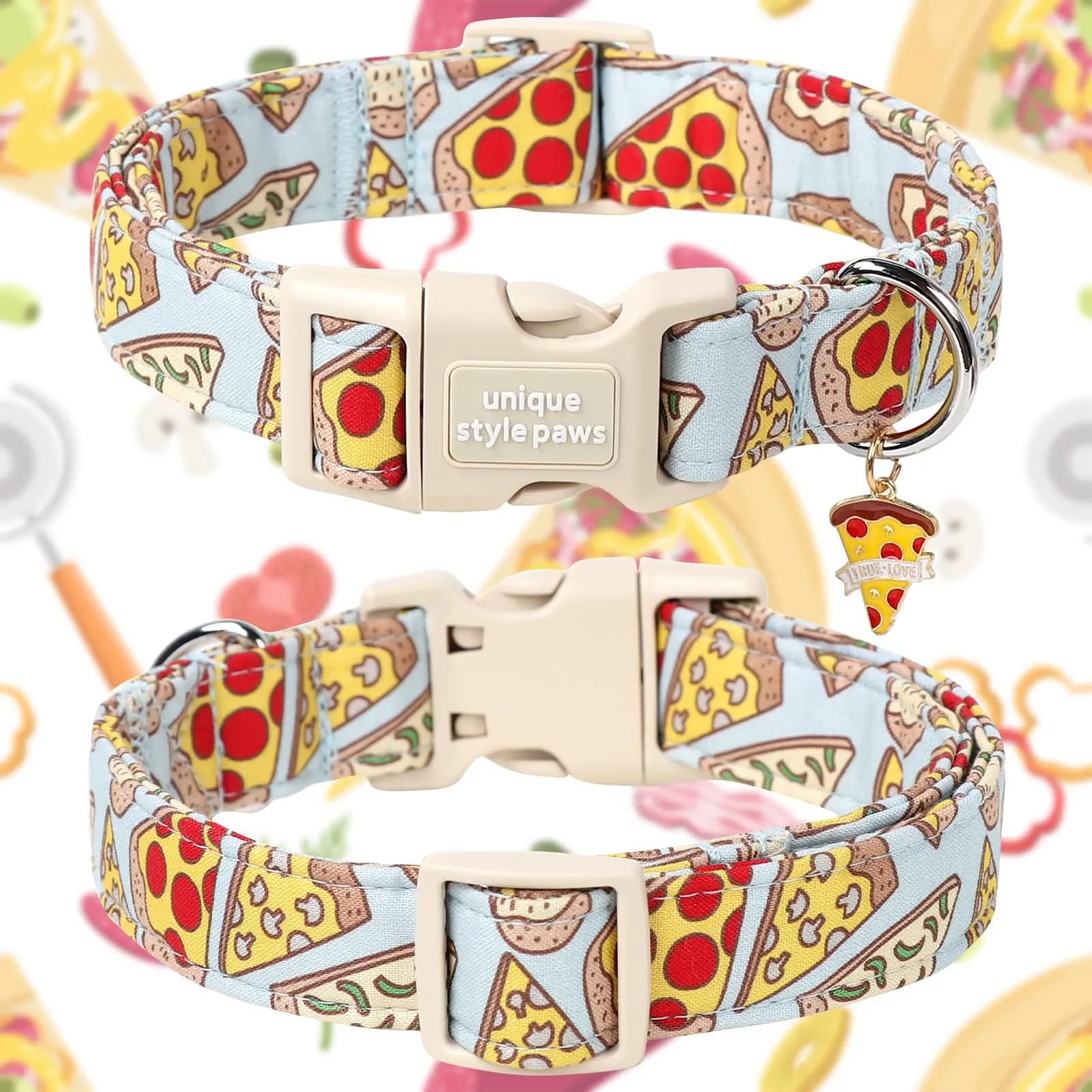 Unique Style Paws Collare di cotone con pizza e chiusura rapida - resistente, carino per cani di piccola, media e grande taglia, maschi e femmine, regalo - immagine 2