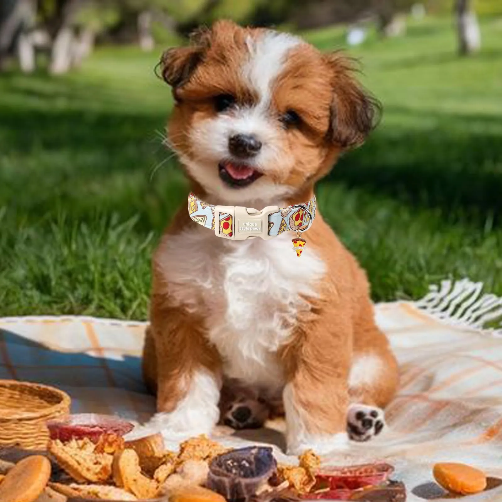 Unique Style Paws Collare di cotone con pizza e chiusura rapida - resistente, carino per cani di piccola, media e grande taglia, maschi e femmine, regalo - immagine 4
