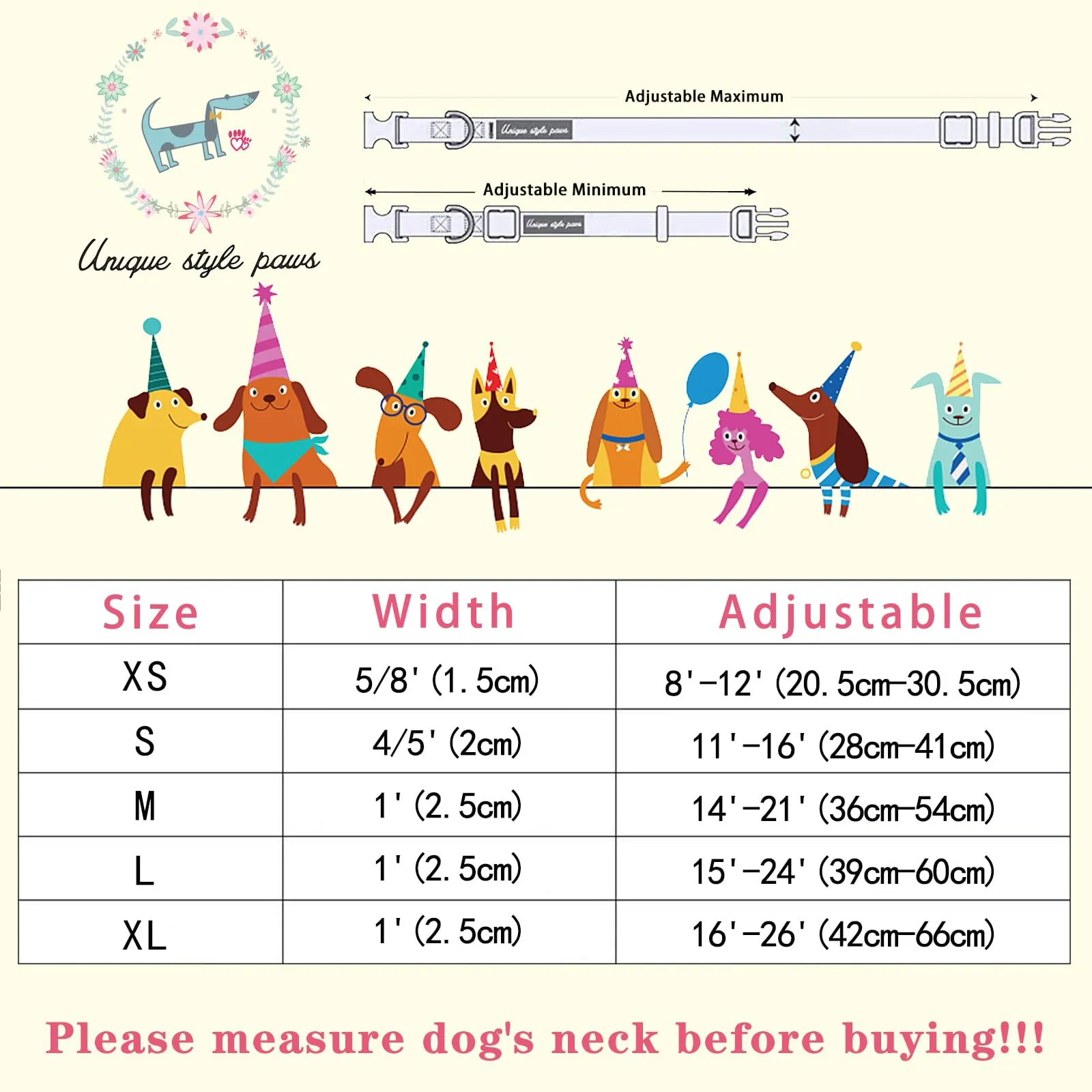 Unique Style Paws Collare di cotone con pizza e chiusura rapida - resistente, carino per cani di piccola, media e grande taglia, maschi e femmine, regalo - immagine 6