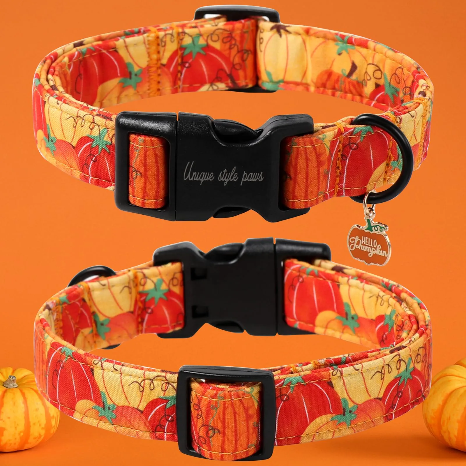 Unique style paws Collare per cani di Halloween, adorabile collare a forma di zucca con chiusura rapida in fibbia di plastica, comodo collare in cotone per cani maschi e femmine - immagine 2