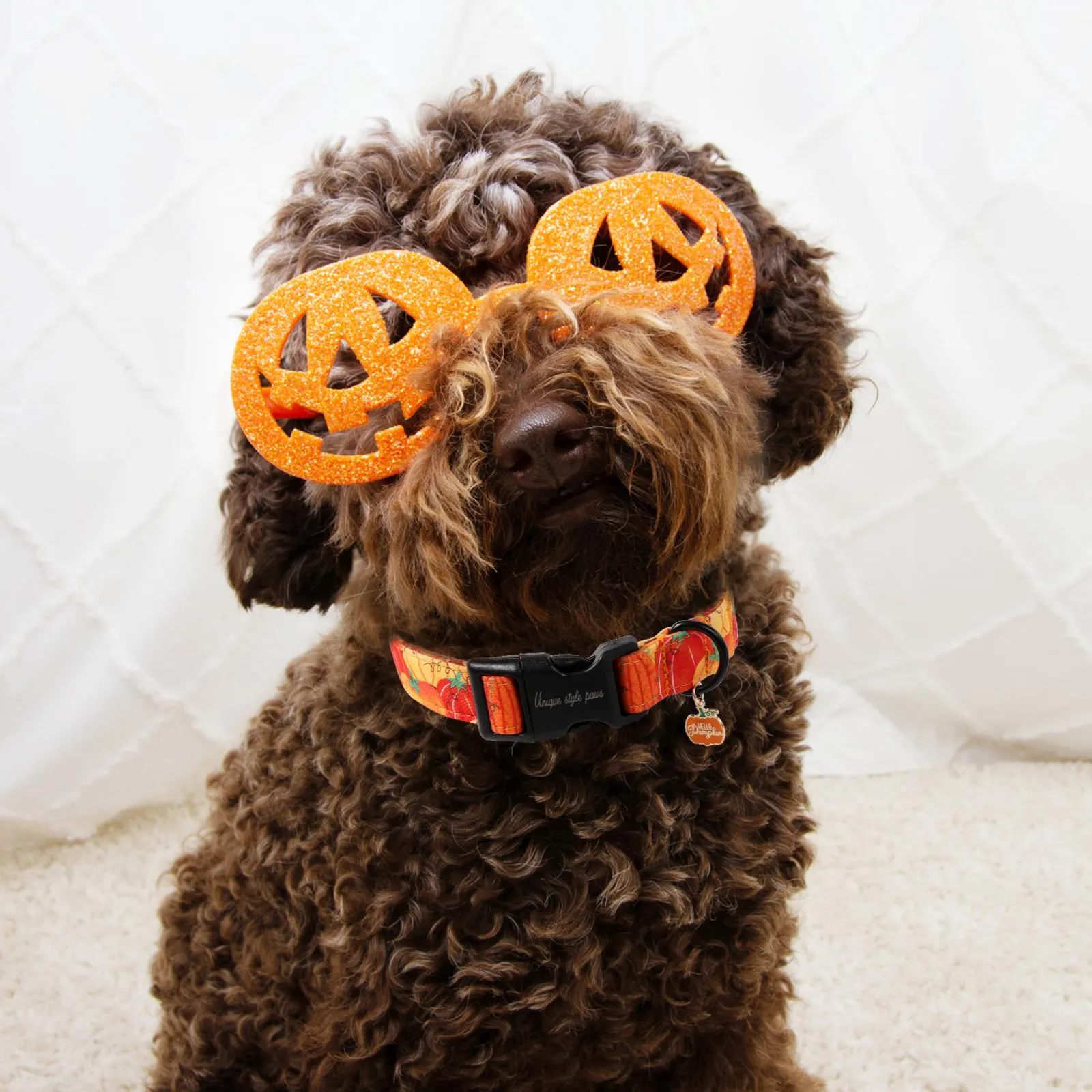 Unique style paws Collare per cani di Halloween, adorabile collare a forma di zucca con chiusura rapida in fibbia di plastica, comodo collare in cotone per cani maschi e femmine - immagine 5