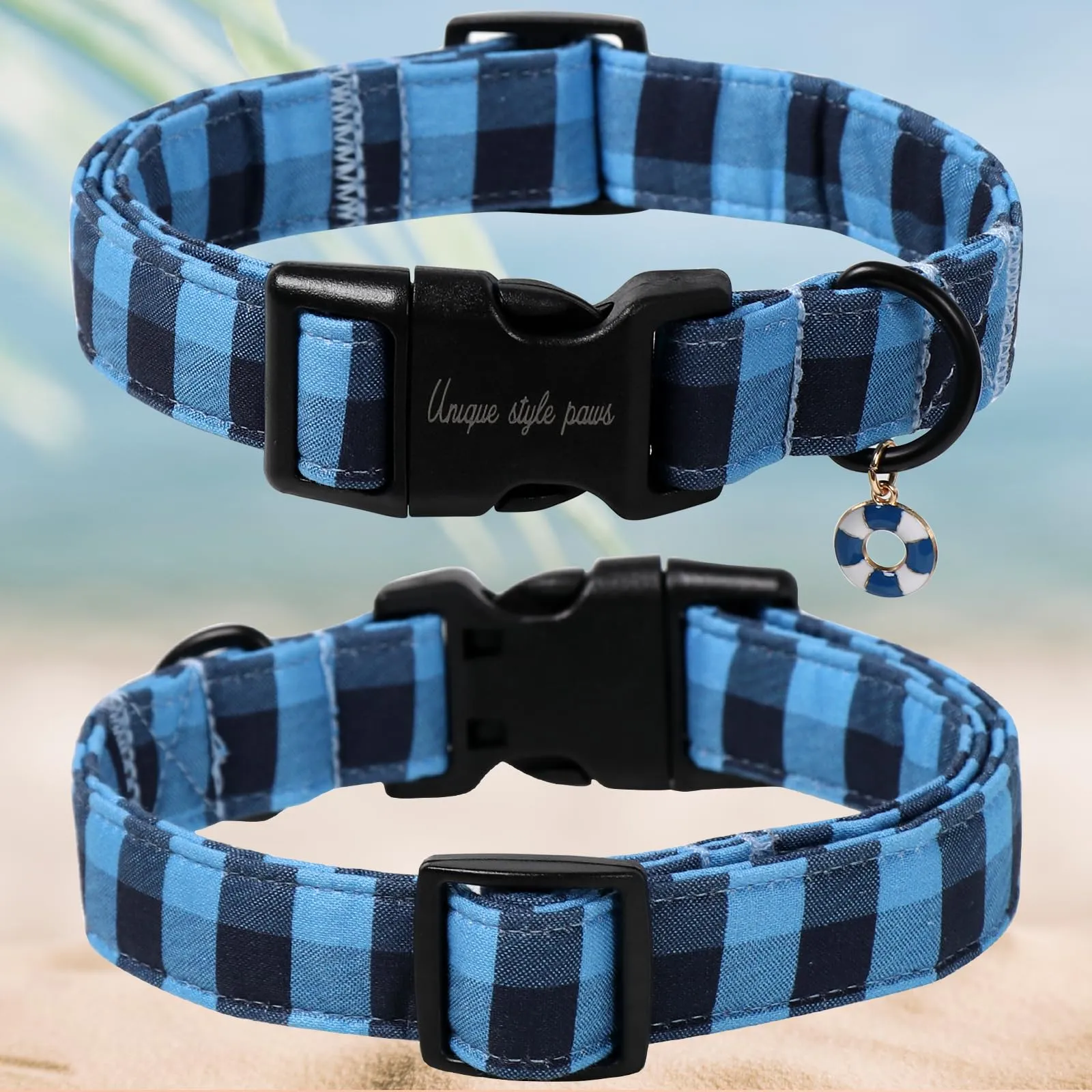 Unique Style Paws Collare per cani, Collare a quadri con chiusura rapida in fibbia di plastica, comodo collare in cotone per cani maschi e femmine - immagine 2