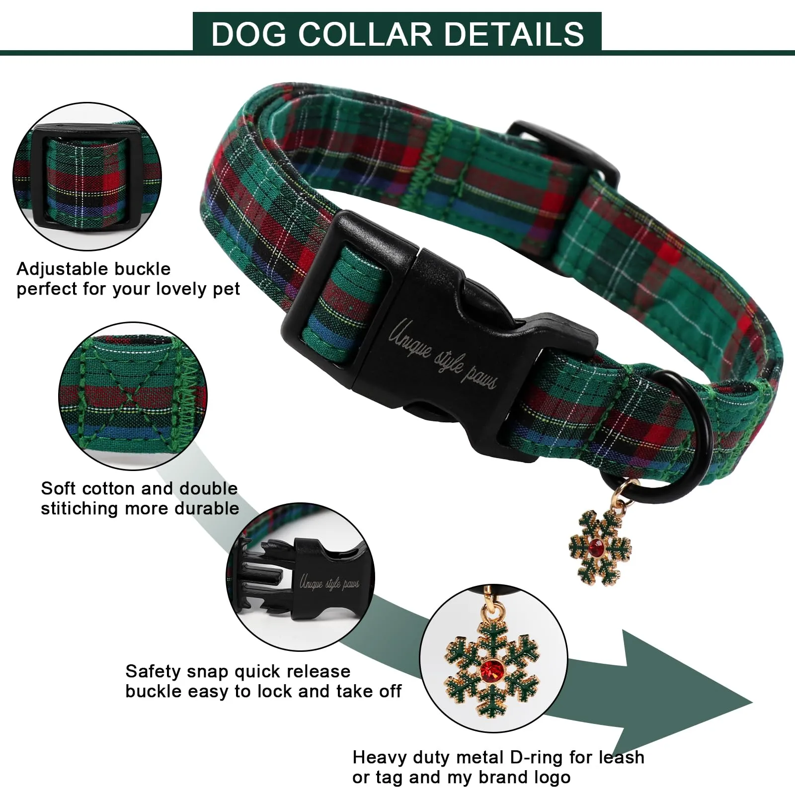 Collare per Cani Unique Style Paws con Rilascio Rapido in Cotone, Collare Colorato con Fiori, Regalo, Collare Durevole e Carino per Cani Piccoli, Medi e Grandi, Maschio e Femmina - immagine 3