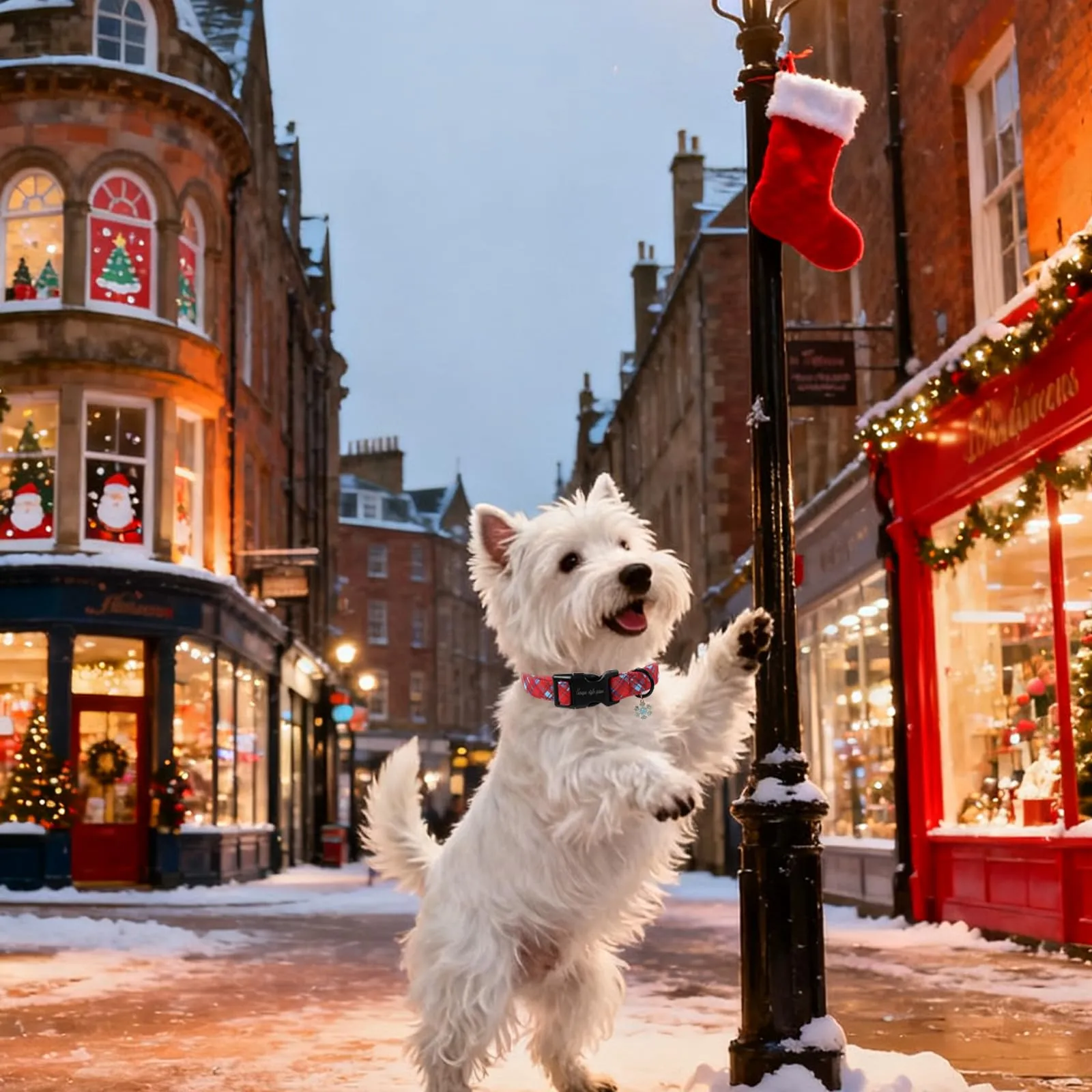 Unique style paws Collare natalizio a quadri rossi per cani con charm a fiocco di neve, collare festivo regolabile con chiusura rapida, collare natalizio per cani di tutte le taglie - immagine 5