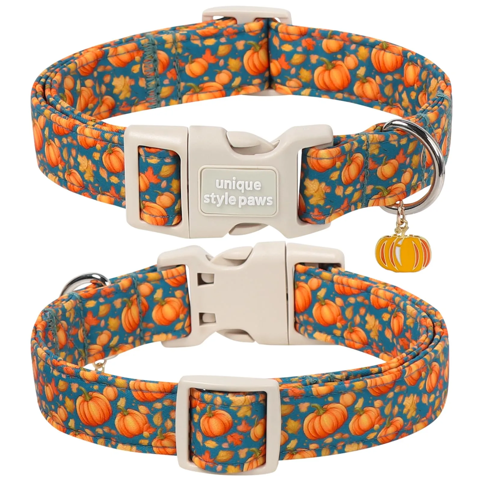 Unique Style Paws - Collare per cani in cotone di Halloween, regolabile con ciondolo a zucca, sgancio rapido, robusto anello a D, collare per cani d'autunno per cani di piccola, media e grande taglia - immagine 2