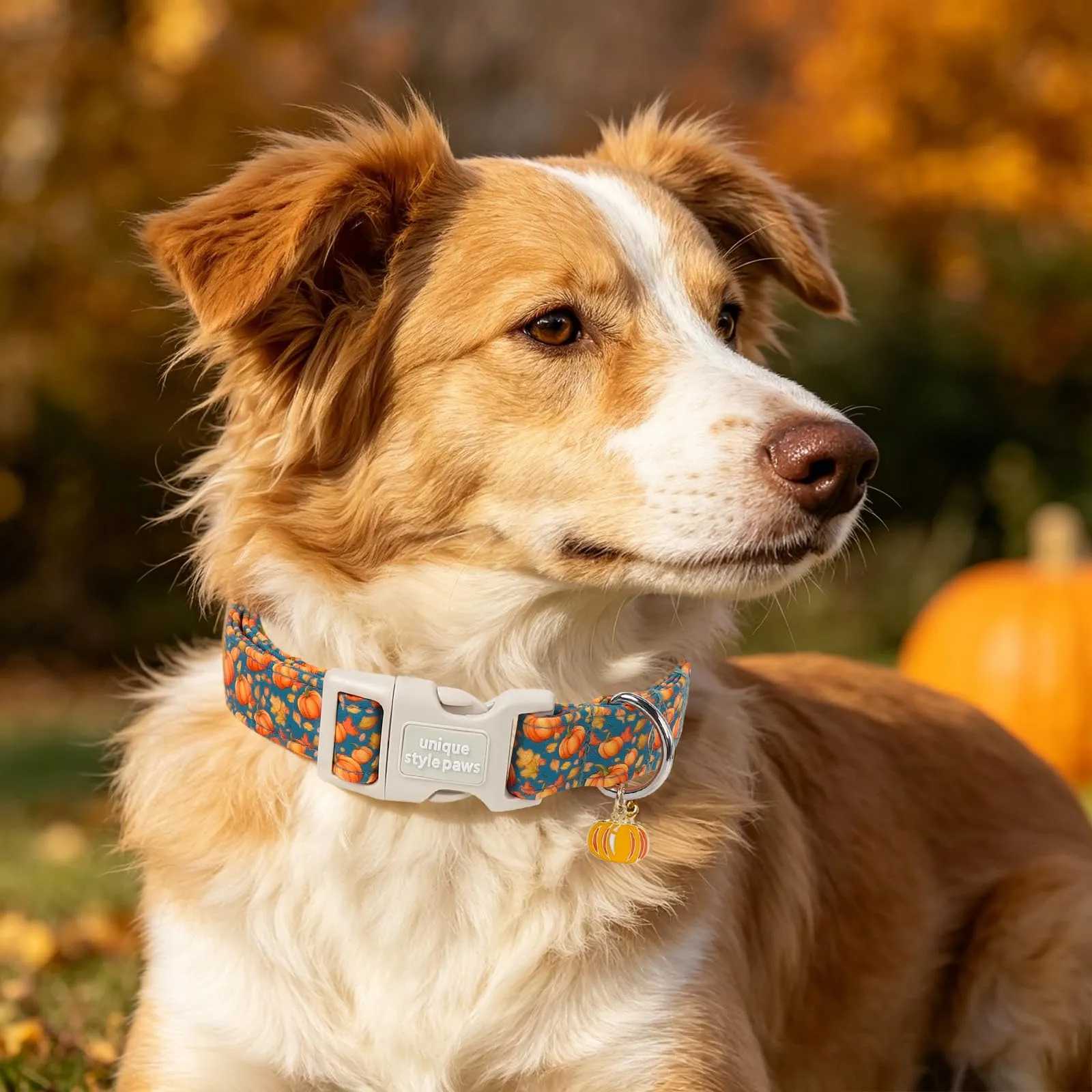Unique Style Paws - Collare per cani in cotone di Halloween, regolabile con ciondolo a zucca, sgancio rapido, robusto anello a D, collare per cani d'autunno per cani di piccola, media e grande taglia - immagine 5