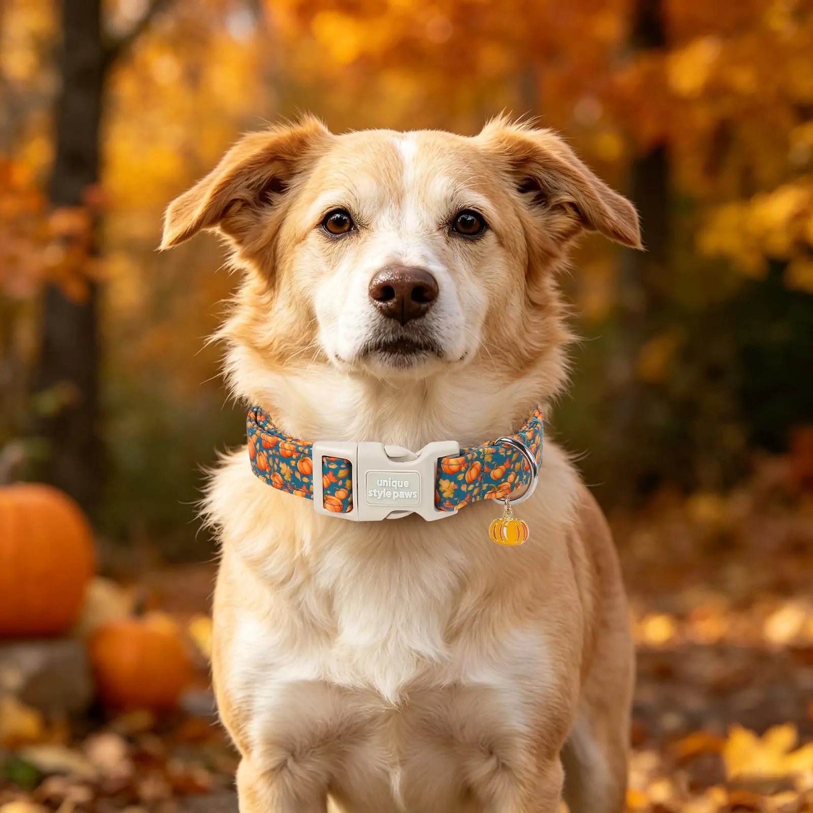 Unique style paws Collare per cani in cotone, regolabile con ciondolo a forma di zucca, chiusura rapida, robusto anello a D, collare autunnale per cani di taglia piccola, media e grande - immagine 6