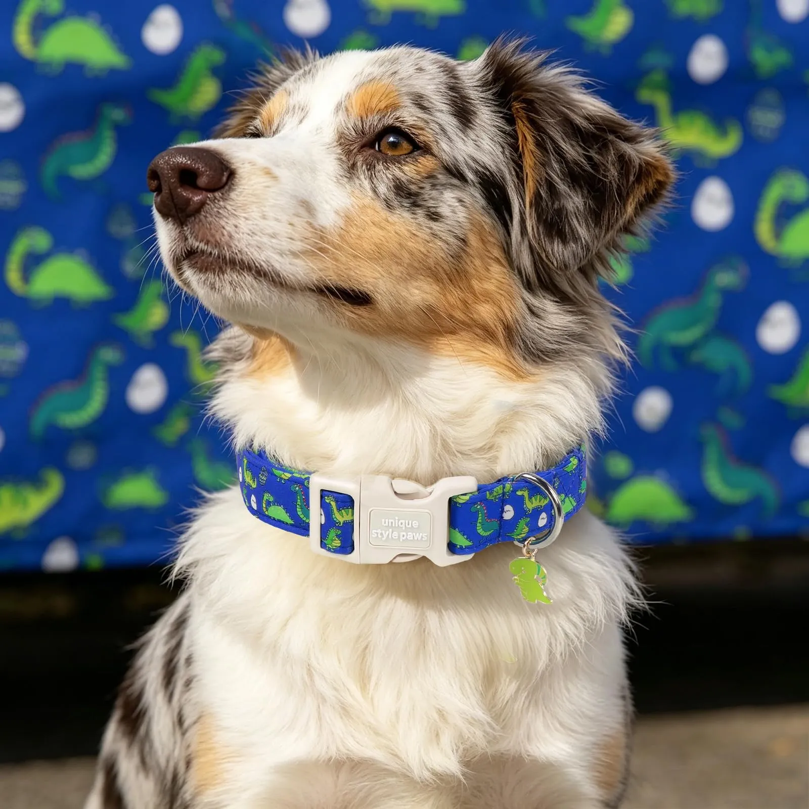 Unique Style Paws Collare per cani in cotone con ciondolo a forma di dinosauro, collare regolabile con sgancio rapido e robusto anello a D, per cani di taglia piccola, media e grande - immagine 6