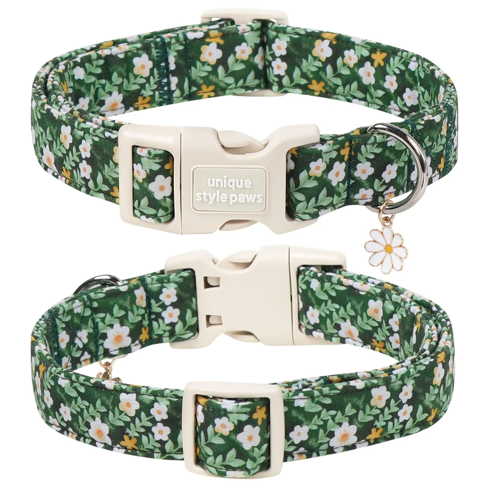 Unique Style Paws Collare per cani in cotone con fiori con ciondolo a forma di fiore, collare per cani regolabile con sgancio rapido e robusto anello a D per cani di taglia piccola, media e grande - immagine 2