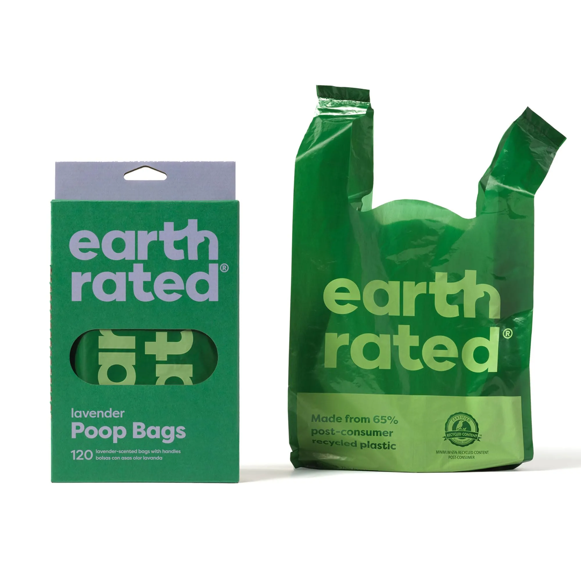 Earth Rated Sacchetti igienici per cani con manici, extra larghi, facili da annodare e a prova di perdite, profumati alla lavanda, 120 sacchetti con manici - immagine 1