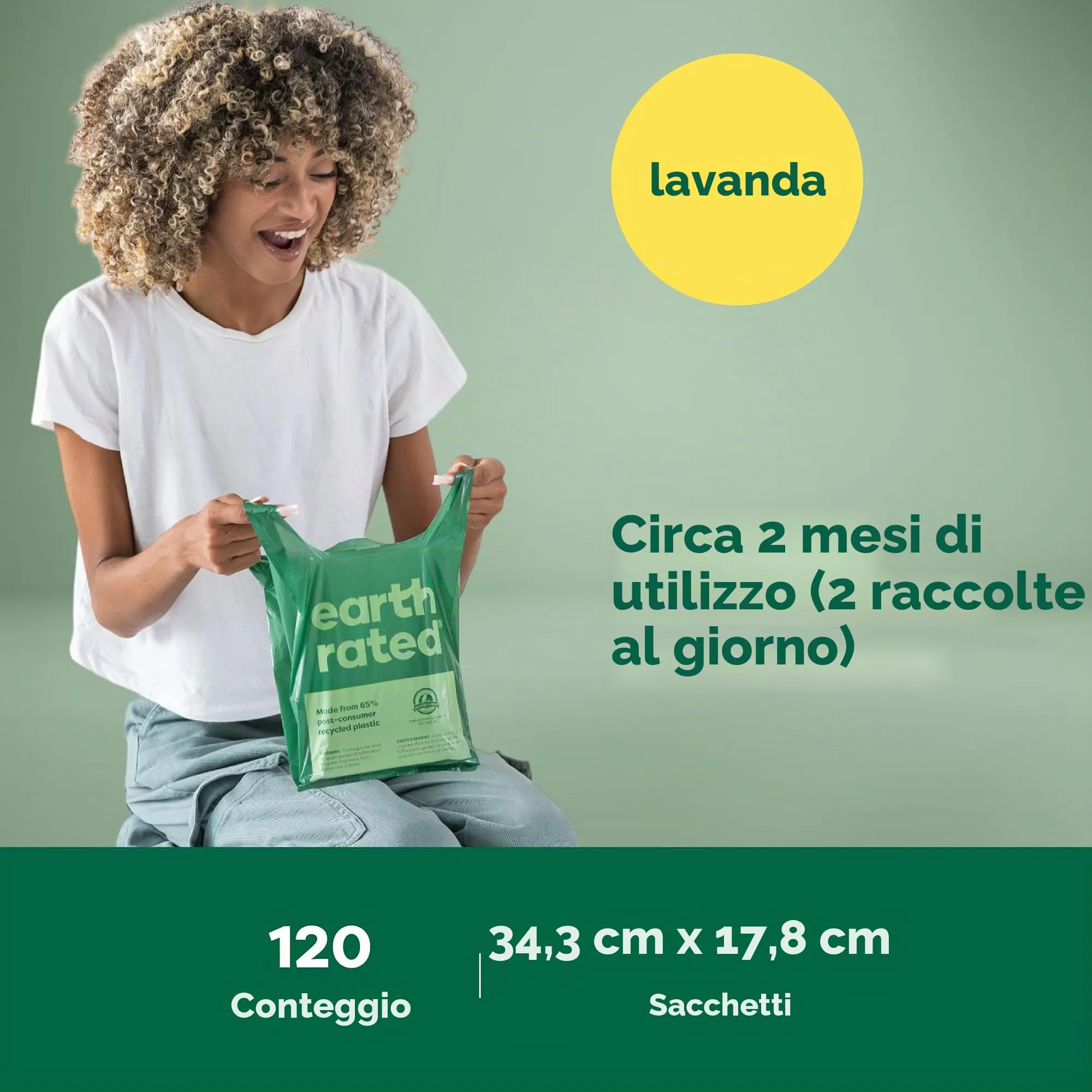 Earth Rated Sacchetti igienici per cani con manici, extra larghi, facili da annodare e a prova di perdite, profumati alla lavanda, 120 sacchetti con manici - immagine 7
