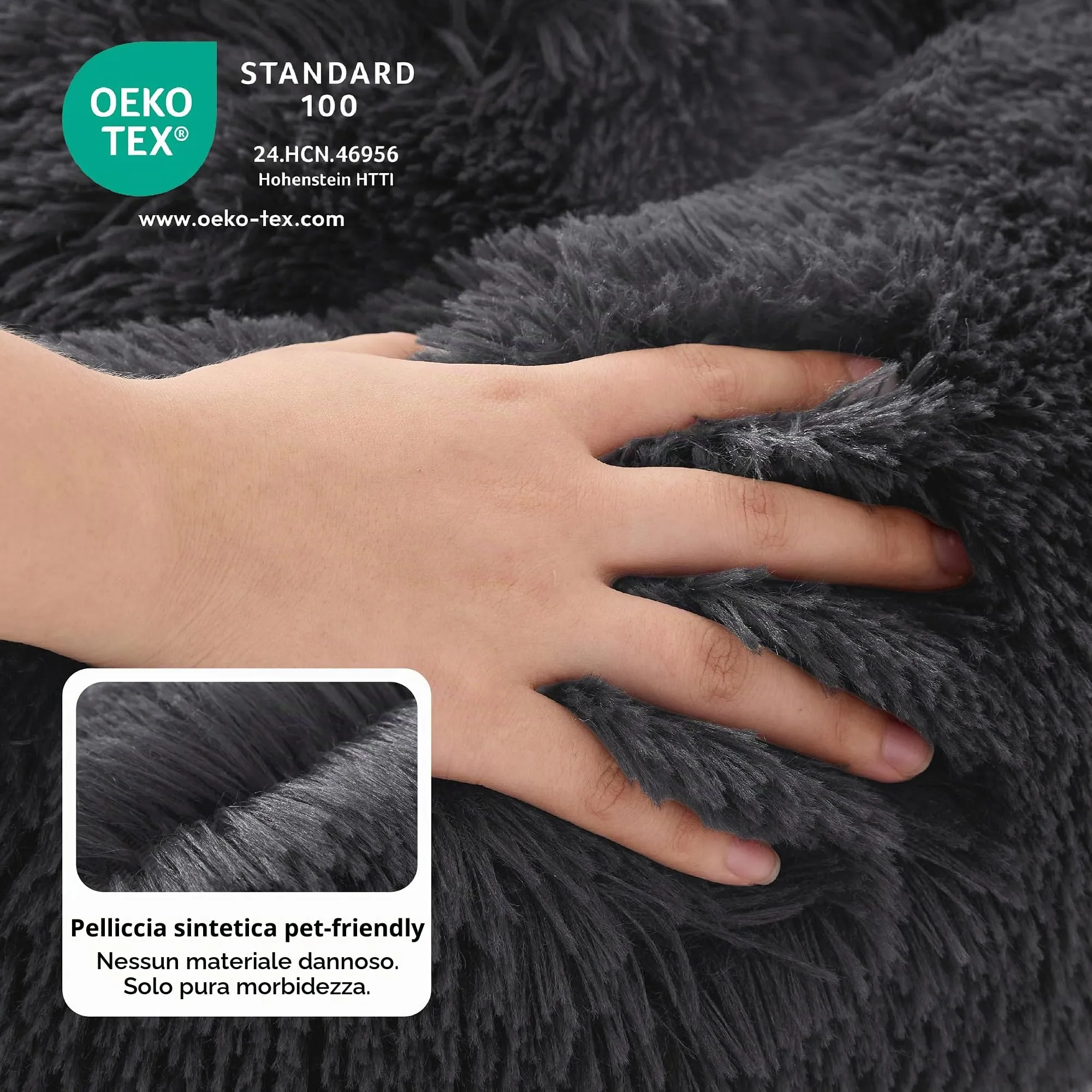 Bedsure Cuccia Gatto Morbida 50x50cm - Cuccia Pelosa per Cani Colore Grigio Scuro, Cuscino Gatto Antistresss con Peluche Lavabile, Lettino Calmante per Gatti - immagine 2