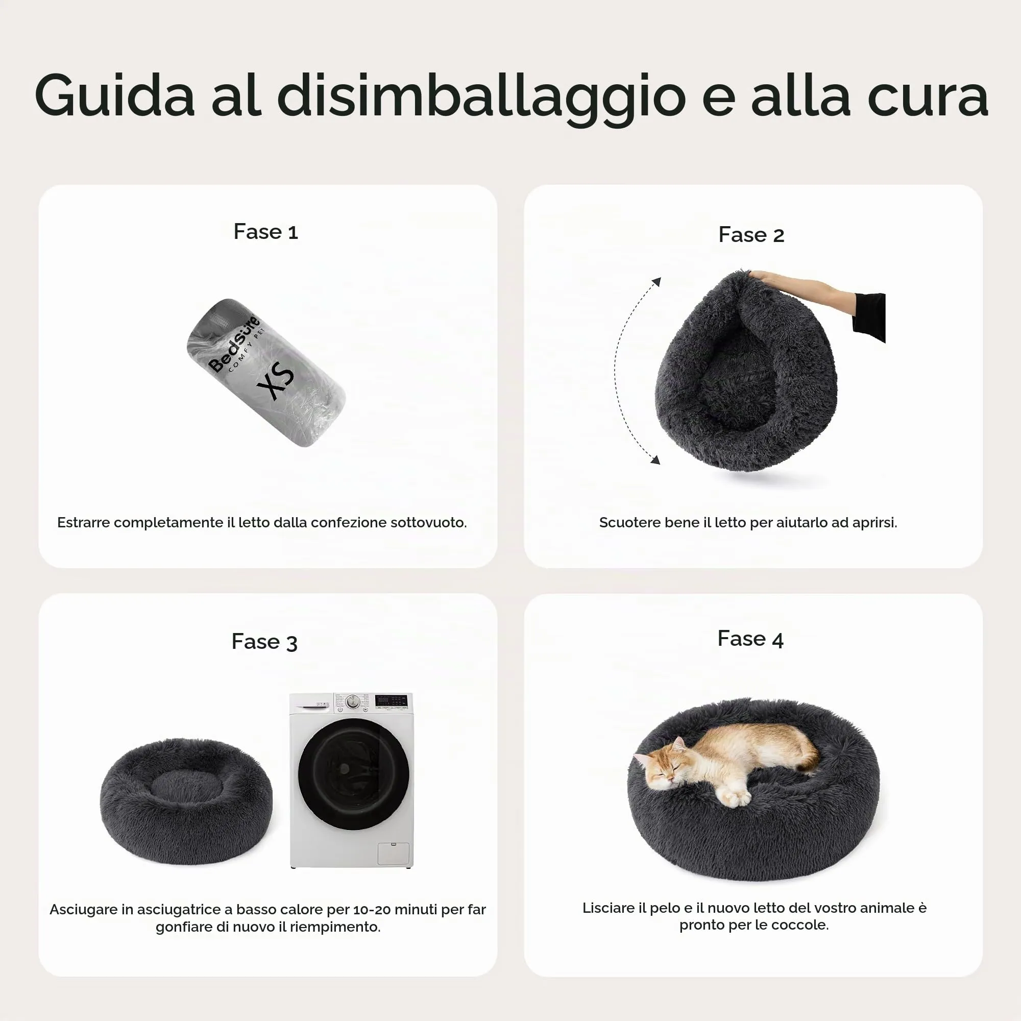 Bedsure Cuccia Gatto Morbida 50x50cm - Cuccia Pelosa per Cani Colore Grigio Scuro, Cuscino Gatto Antistresss con Peluche Lavabile, Lettino Calmante per Gatti - immagine 7