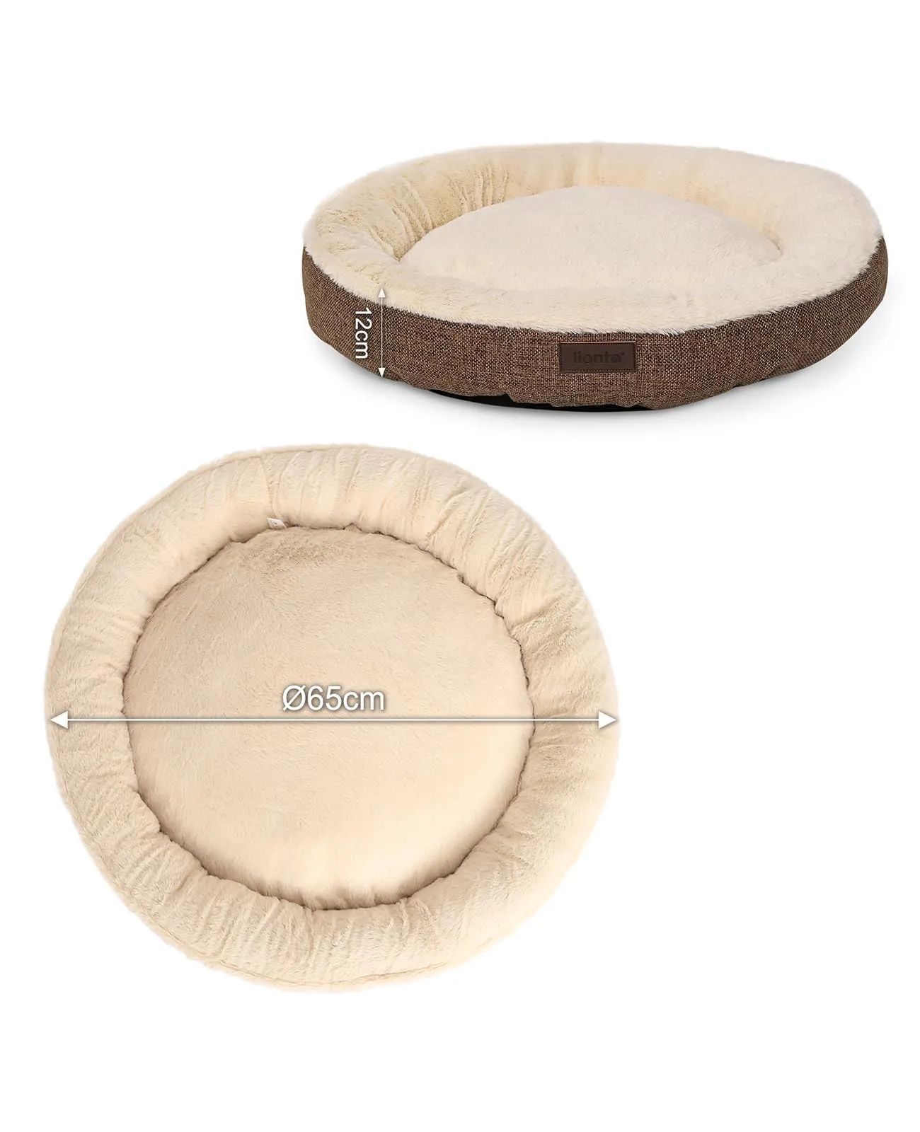 lionto Cuccia Rotonda a Ciambella, Cuscino Cane e Gatto Ø 65 cm, Marrone - immagine 5