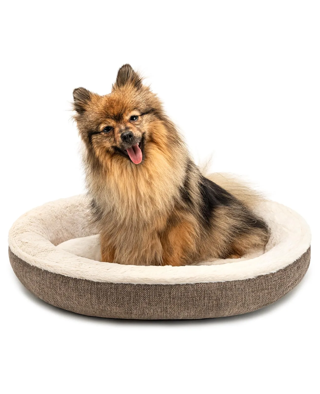 lionto Cuccia Rotonda a Ciambella, Cuscino Cane e Gatto Ø 55 cm, Marrone - immagine 1