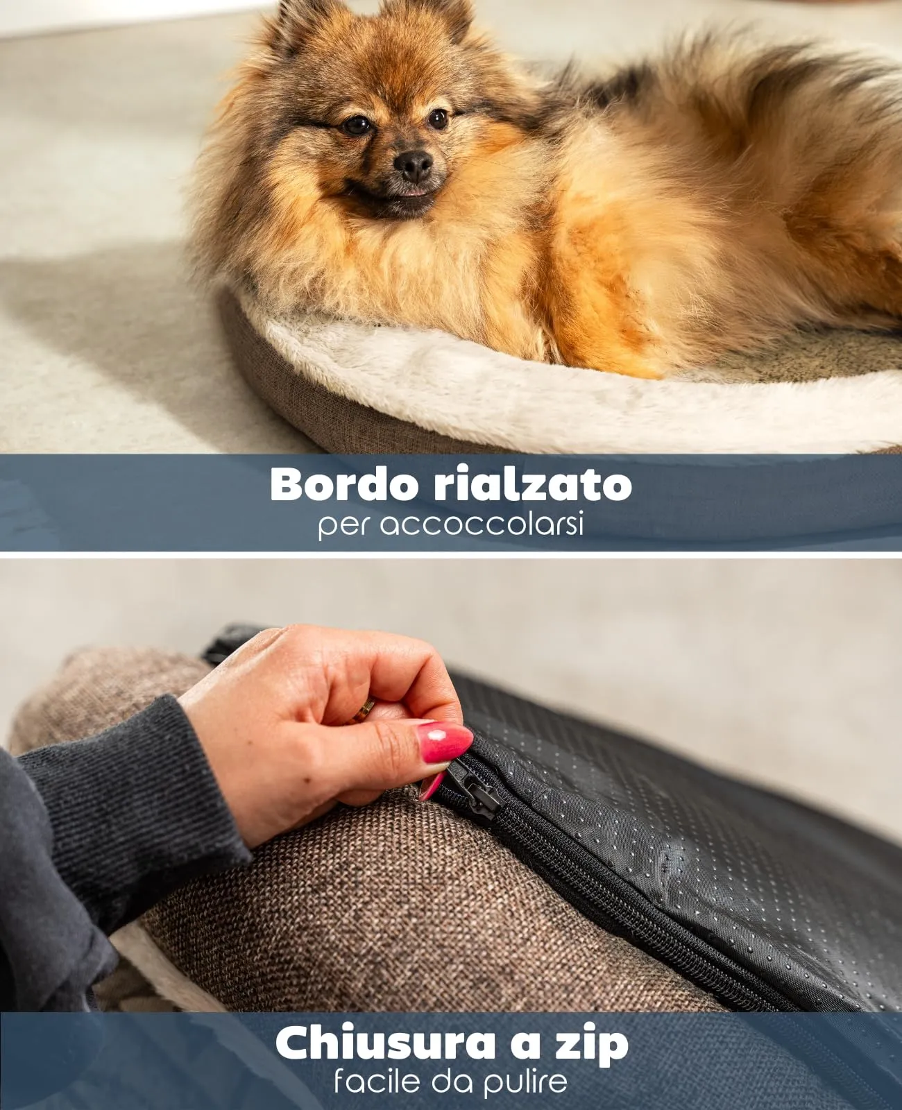 lionto Cuccia Rotonda a Ciambella, Cuscino Cane e Gatto Ø 55 cm, Marrone - immagine 3