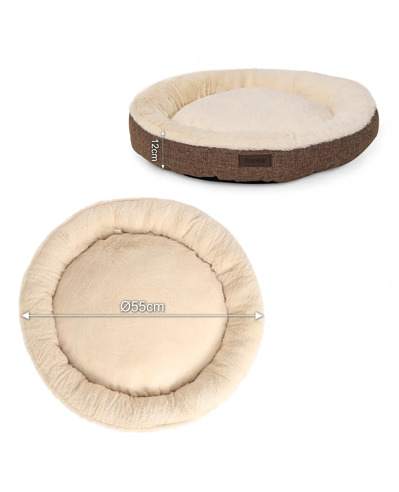 lionto Cuccia Rotonda a Ciambella, Cuscino Cane e Gatto Ø 55 cm, Marrone - immagine 5