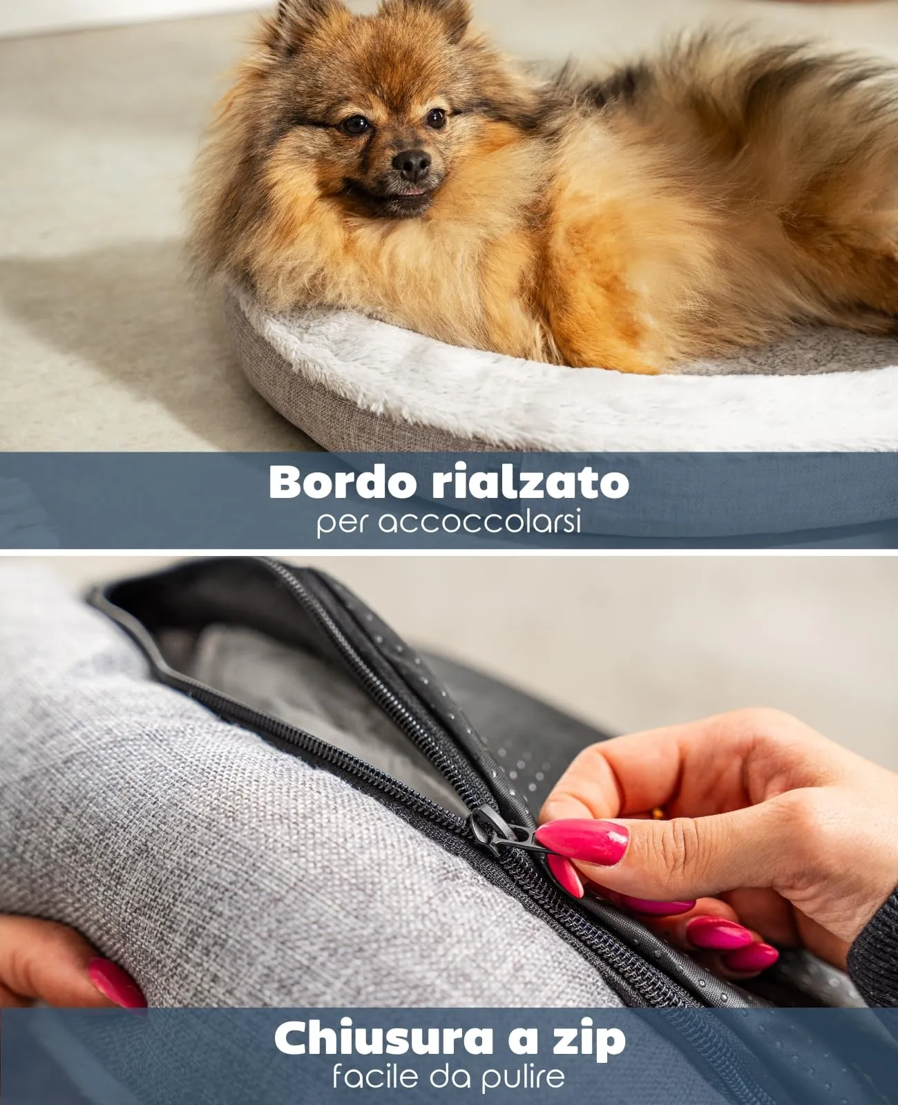 lionto Cuccia Rotonda a Ciambella, Cuscino Cane e Gatto, Ø 65 cm, Grigio - immagine 3